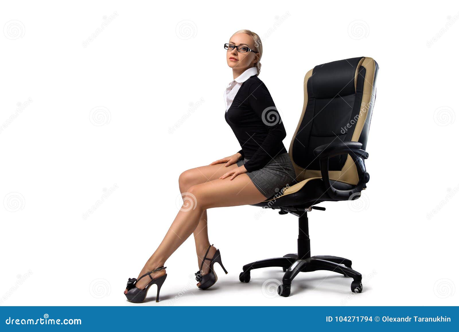 Blonde Secretary Sitting In The Office Chair Stock Photo Image Of Hair Collar 104271794