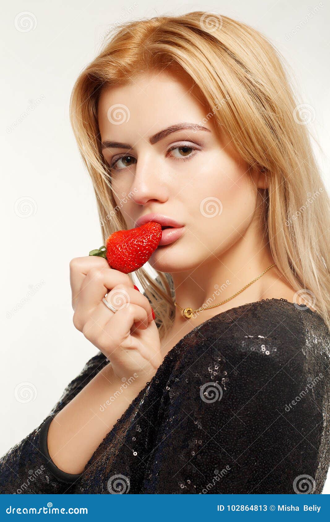 Blonde With Strawberries Stock Image Image Of Harvest 102864813 