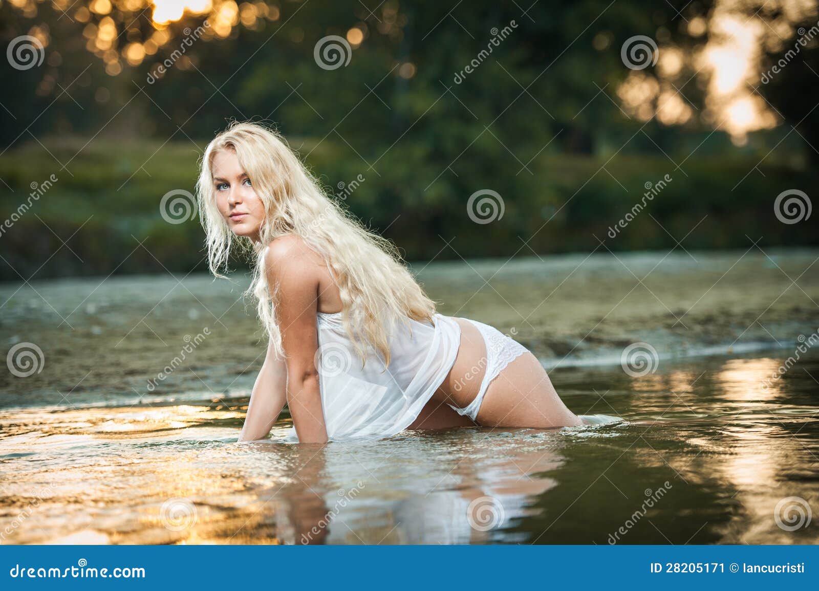 Openly Satisfy Harness Blonde Woman in Lingerie in a River Water Stock Image - Image of gorgeous,  pants: 28205171