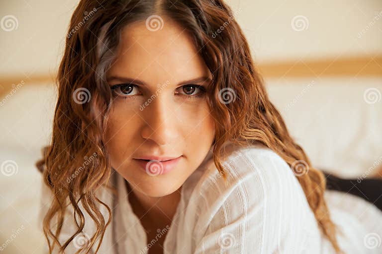 Brunette In A Bed Stock Image Image Of Relaxing Curly 46150579 
