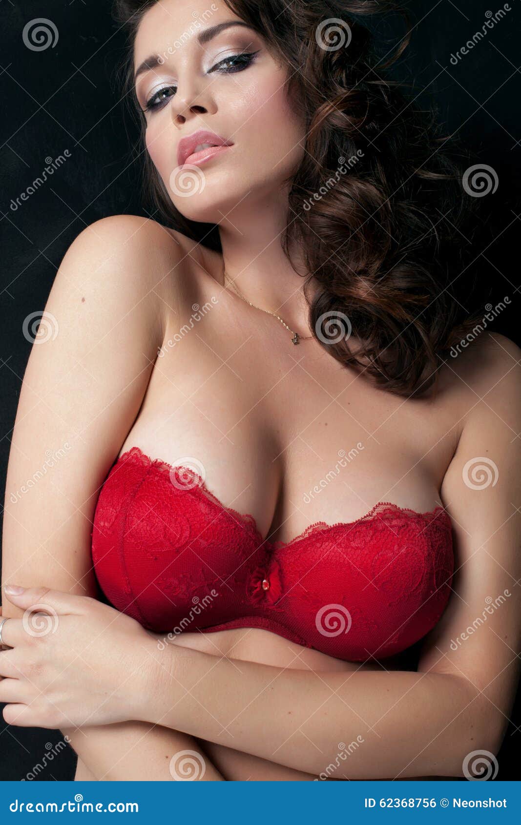 Brunette lady in red bra. stock photo. Image of beautiful - 62368756