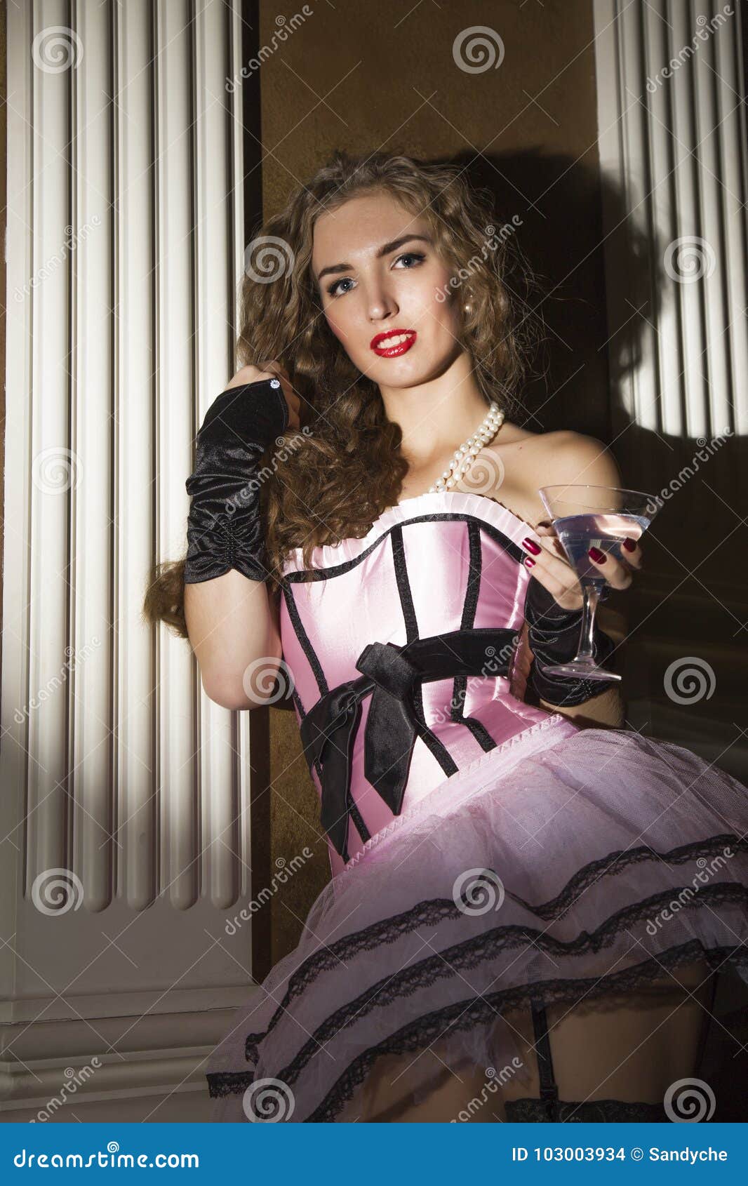 Cabaret Woman in Corset Posing with a Glass. Burlesque Lingerie in Fashion  Interior Stock Photo - Image of hairstyle, attractive: 103003934