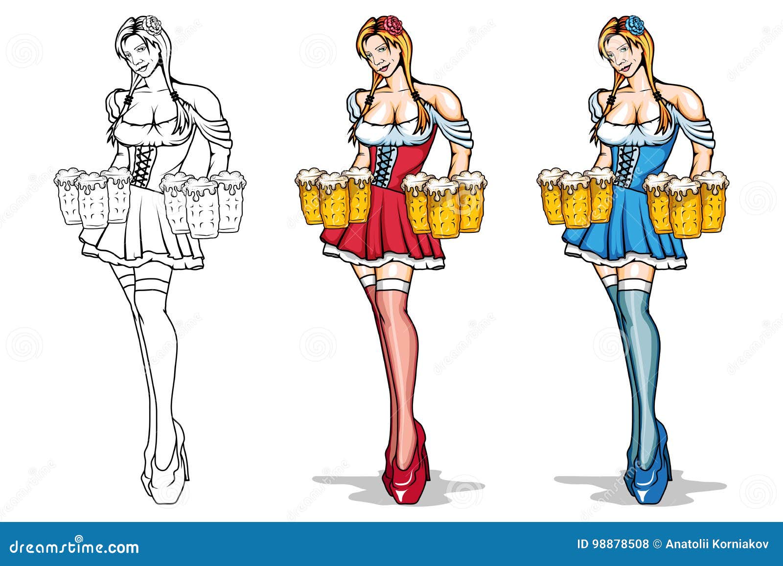 Cartoon Girl with a Glasses of Beer in Her Hands. Stock Vector ...