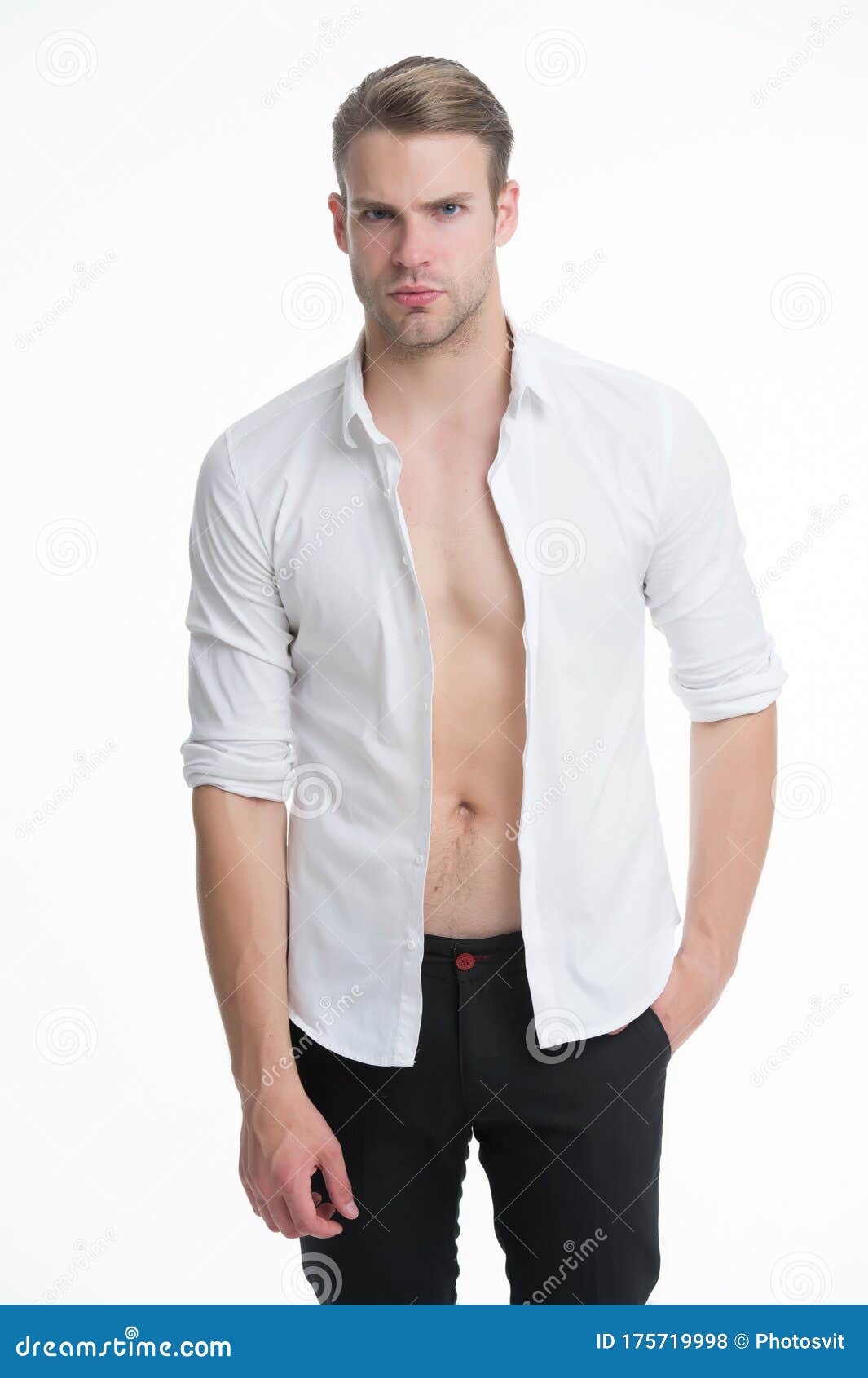 And Charismatic. Bachelor Isolated on White. Man in Unbuttoned Shirt ...