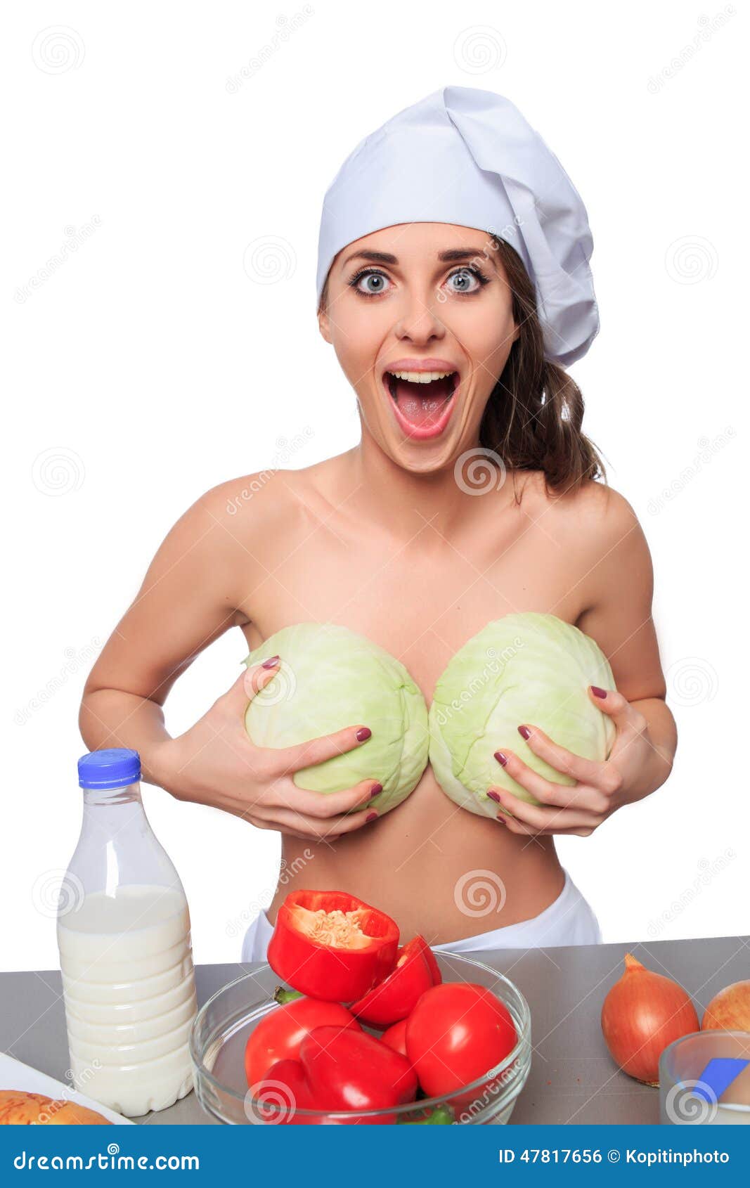 Chef, big tits, cabbage. stock photo. Image of kitchen - 47817656