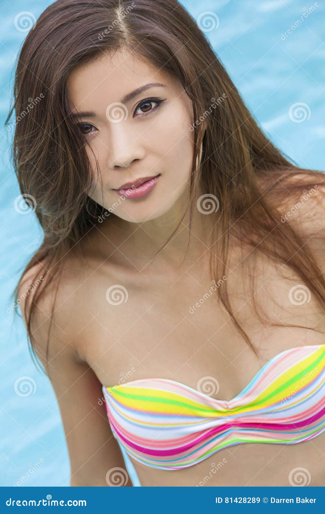 Chinese Woman Wearing Bikini In Swimming Pool Stock Image Image Of 