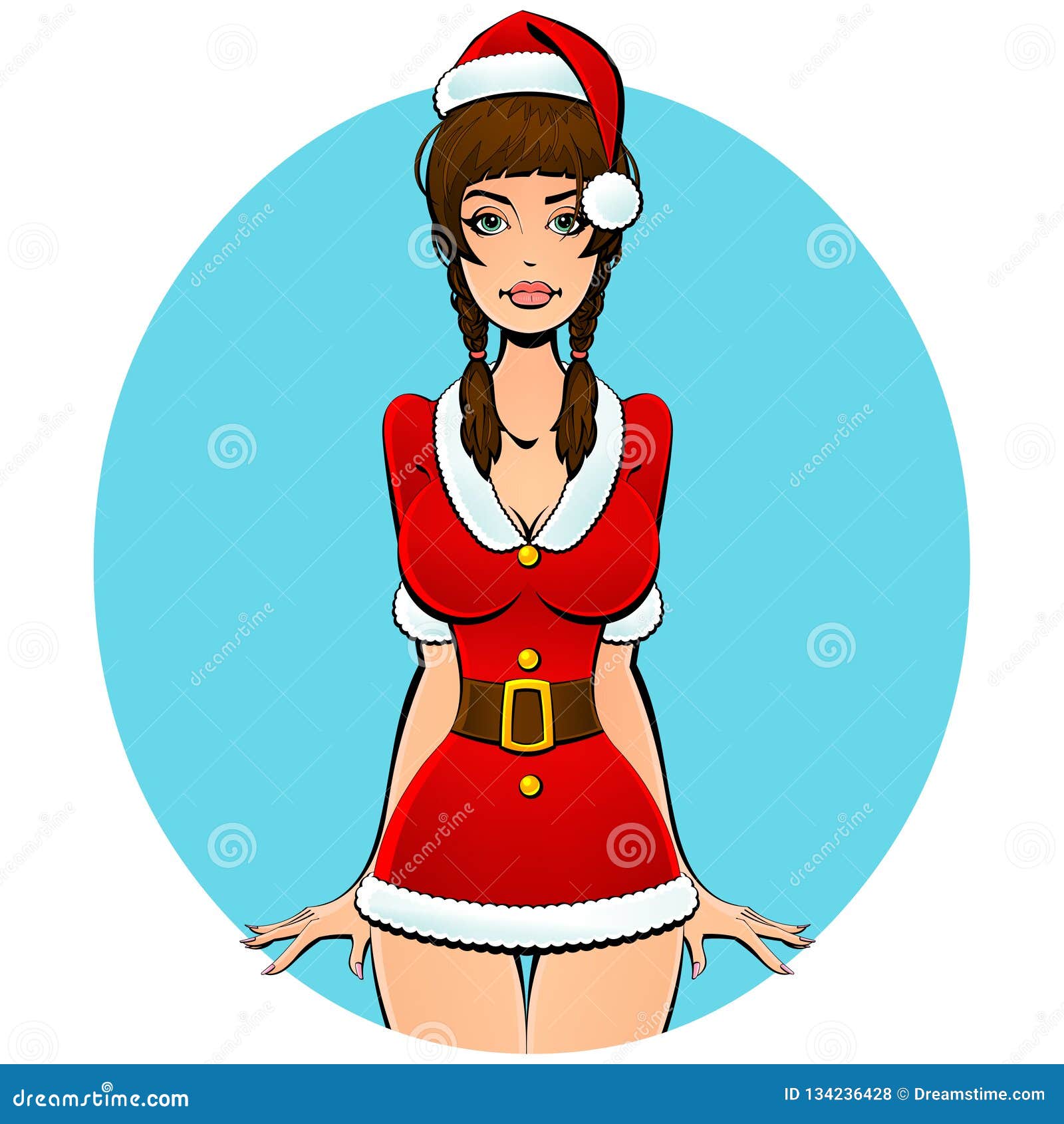 Christmas Girl With Santa Claus Vector Stock Vector Illustration Of