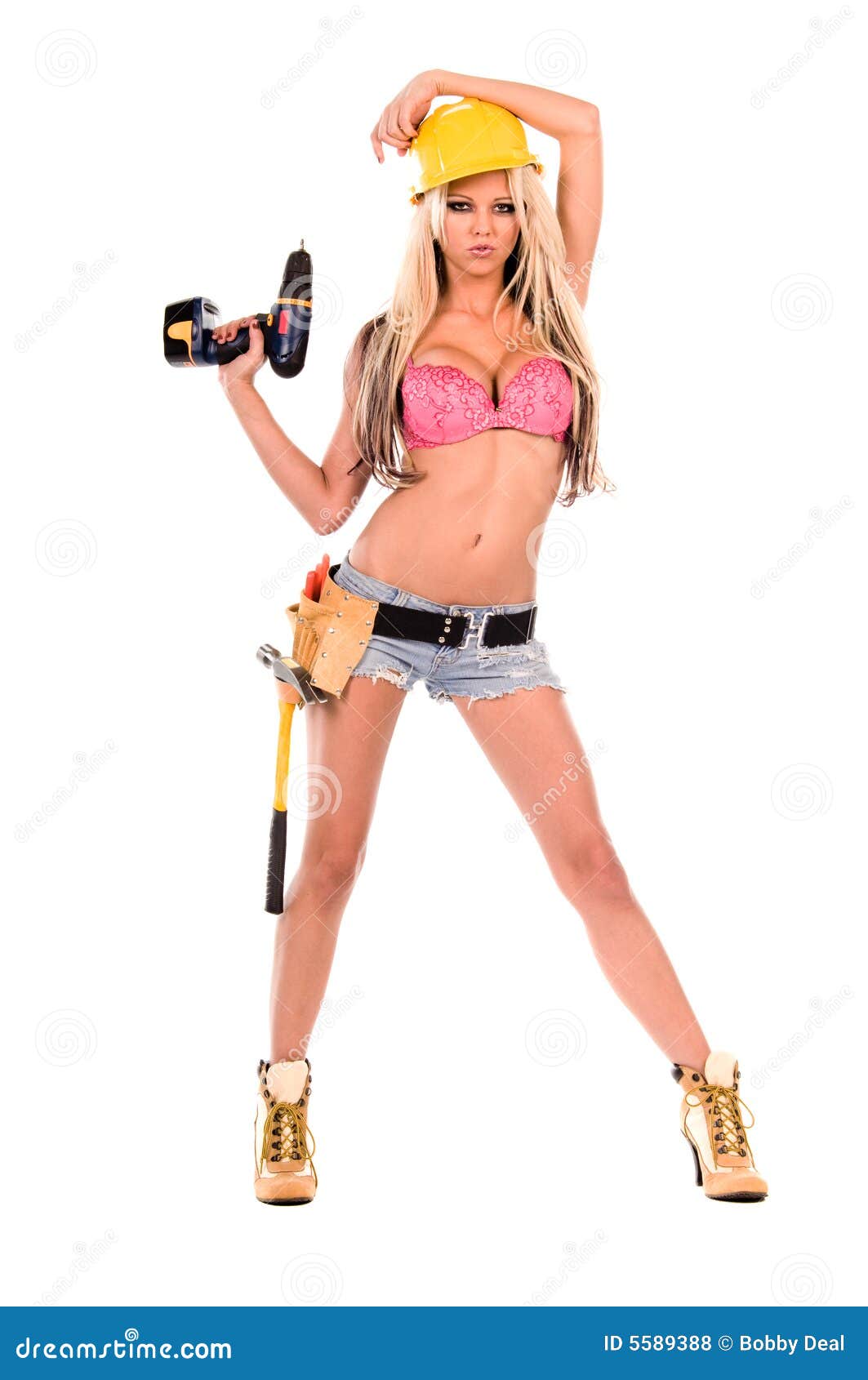 Hot girl in toolbelt poster