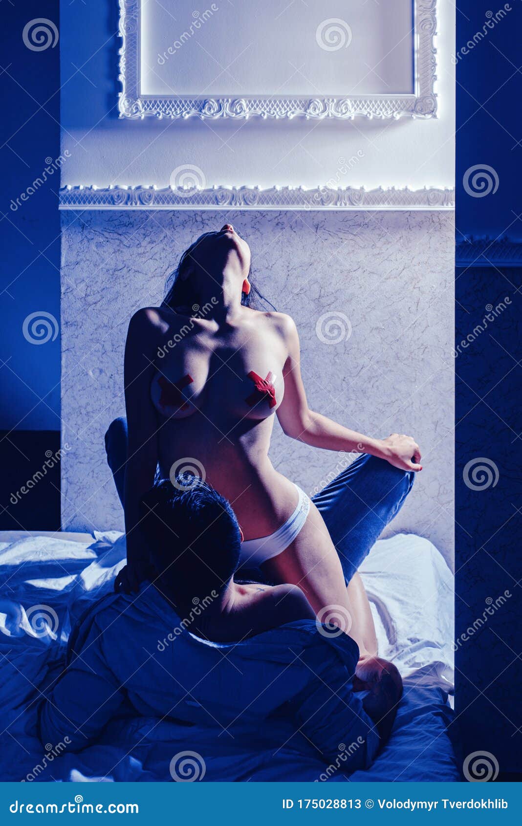 Couple in Bed. Human Sexual Activity. really Man Having Sex with Girl without Sexual Dress picture
