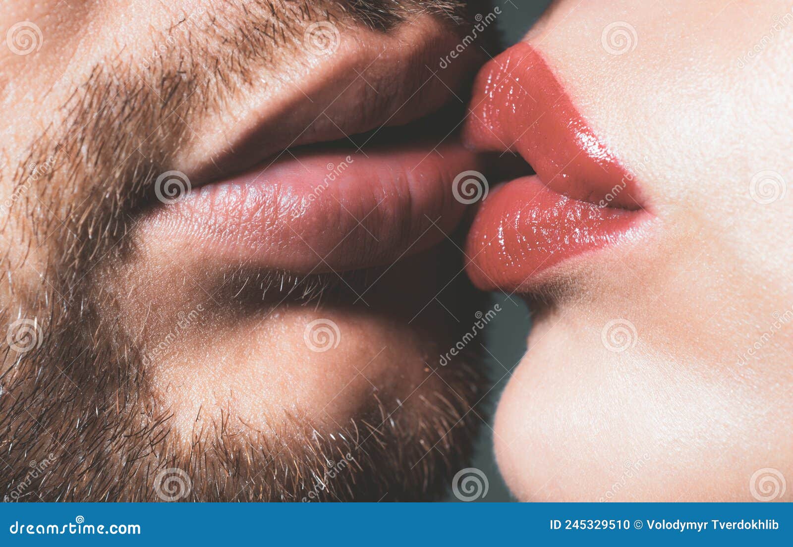 Couple Kiss Lips. Satisfied and Enjoying Romantic Moment