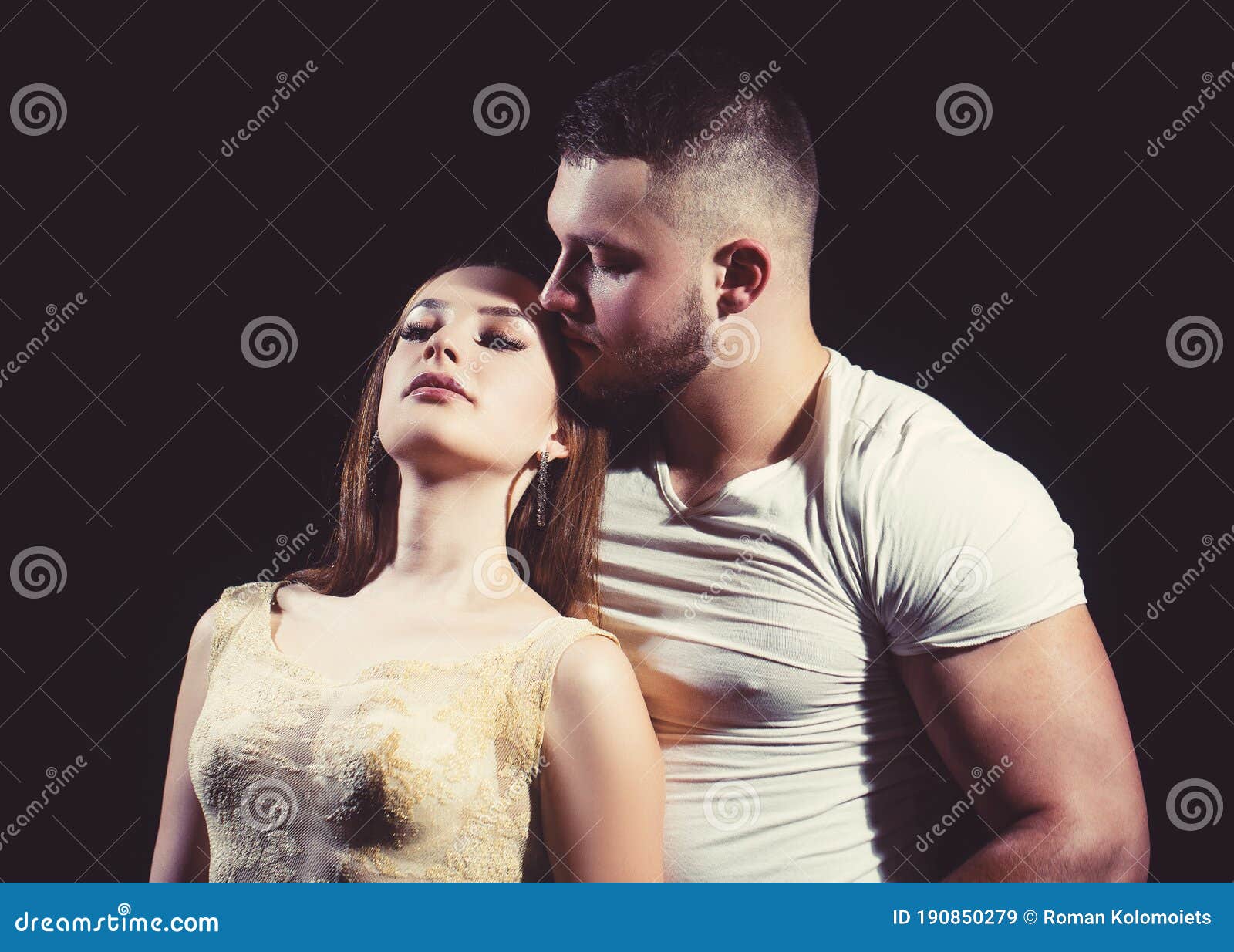 Sexy Couple Muscular Handsome Man Undressing Young Sensual Woman Sexy Girl Sportsman Fitness 