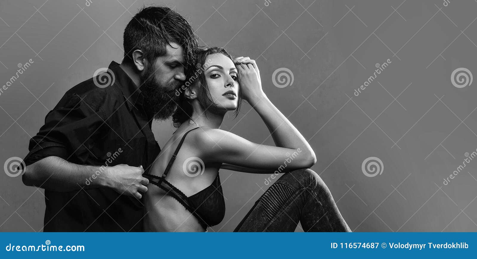 Couple of Woman and Bearded Man Stock Image