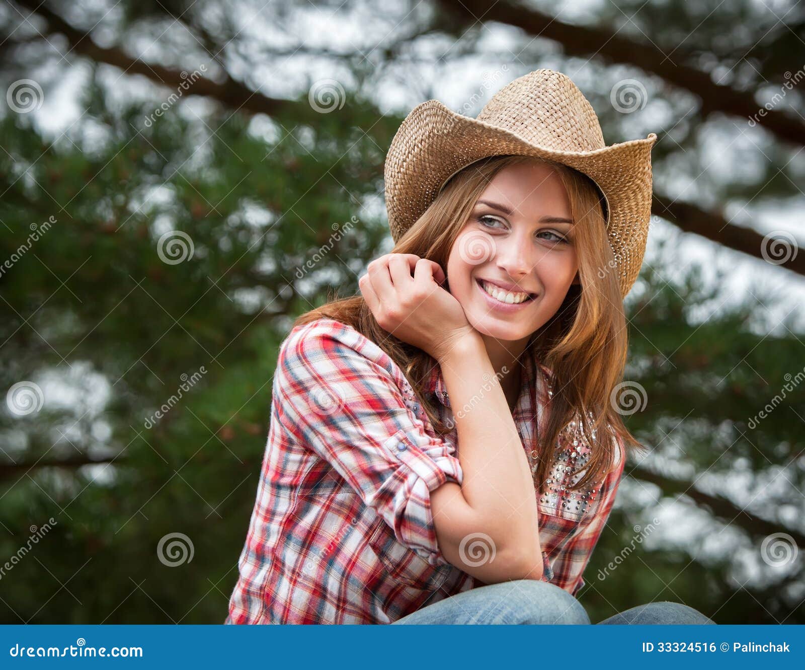 Cowgirl. stock photo. Image of cute, brunette, outdoors - 33324516