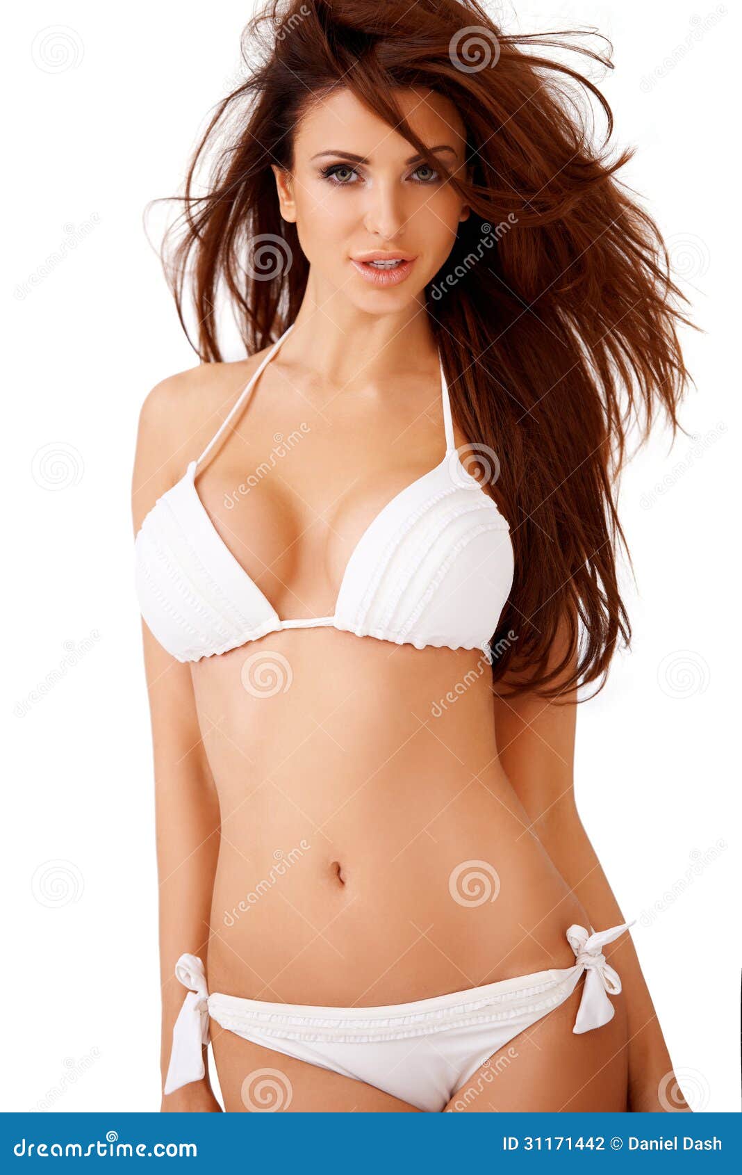 Curvy Brunette in a White Bikini Stock Photo - Image of busty, sensual:  31171442