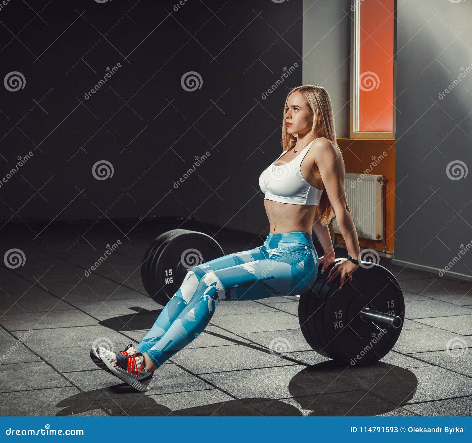 Fitness Girl Athletic Woman Working Out Barbell Gym Beautiful