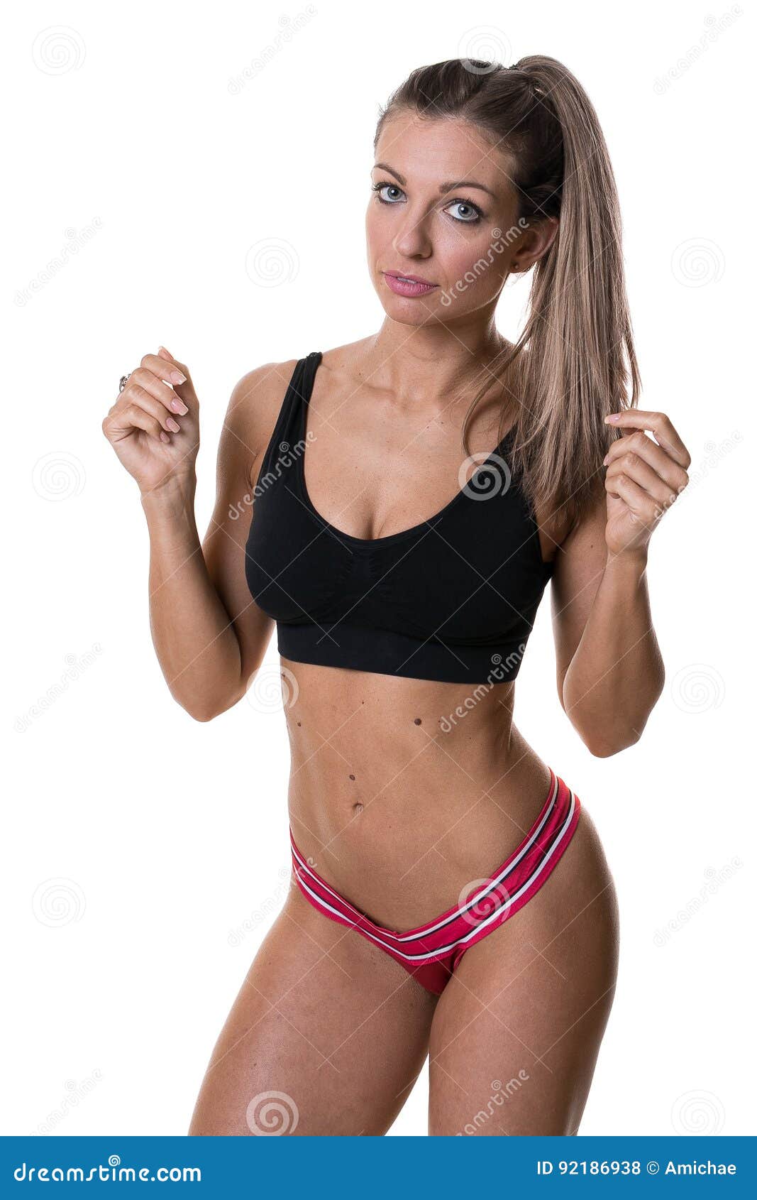 Female Gym Personal Fitness Trainer with a Ponytail Stock Photo