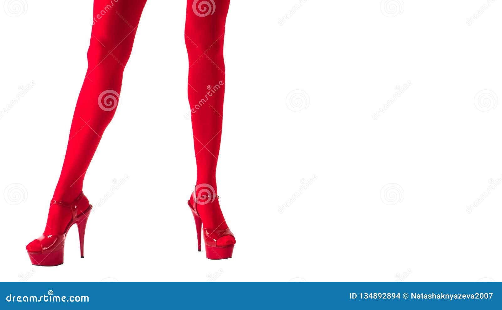 demonstration of high heels in red stockings