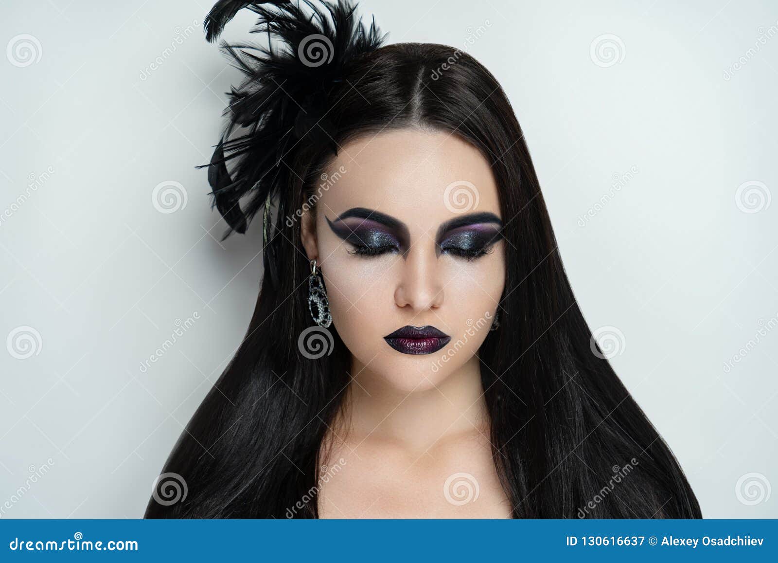 Girl with Gorgeous Black Hair Stock Image - Image of demon, eyes: 130616637