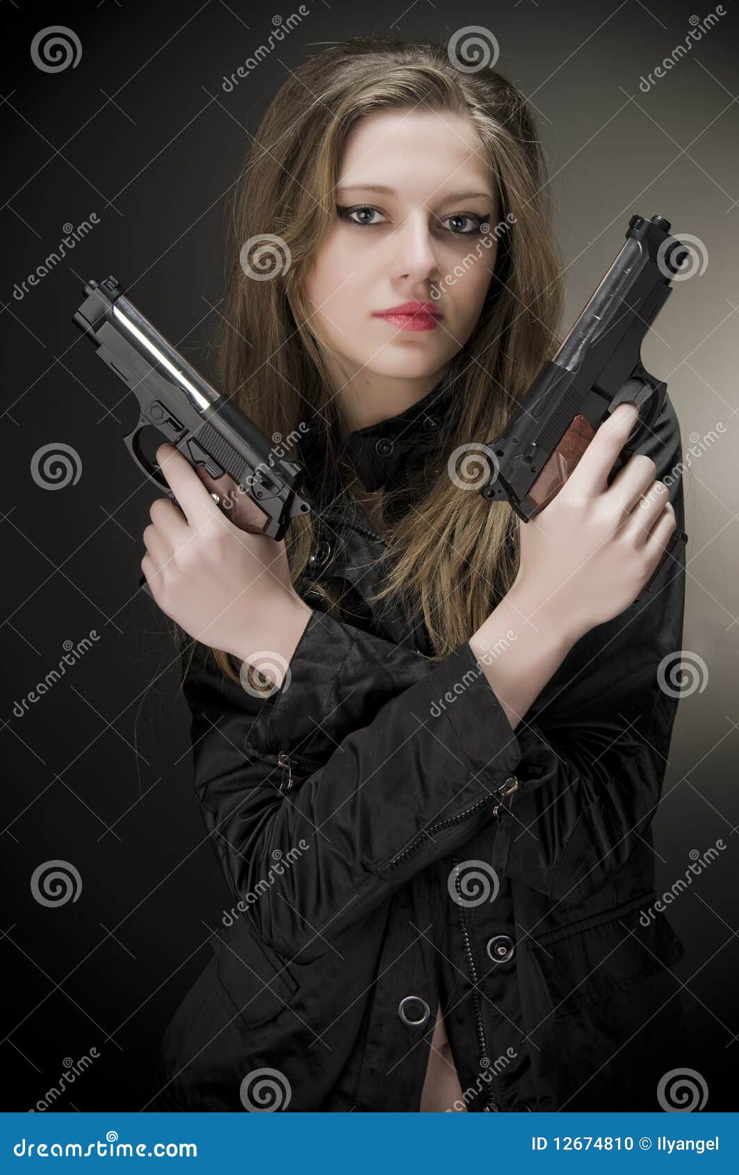 Girl with gun stock photo. Image of woman, portrait, serious 12674810