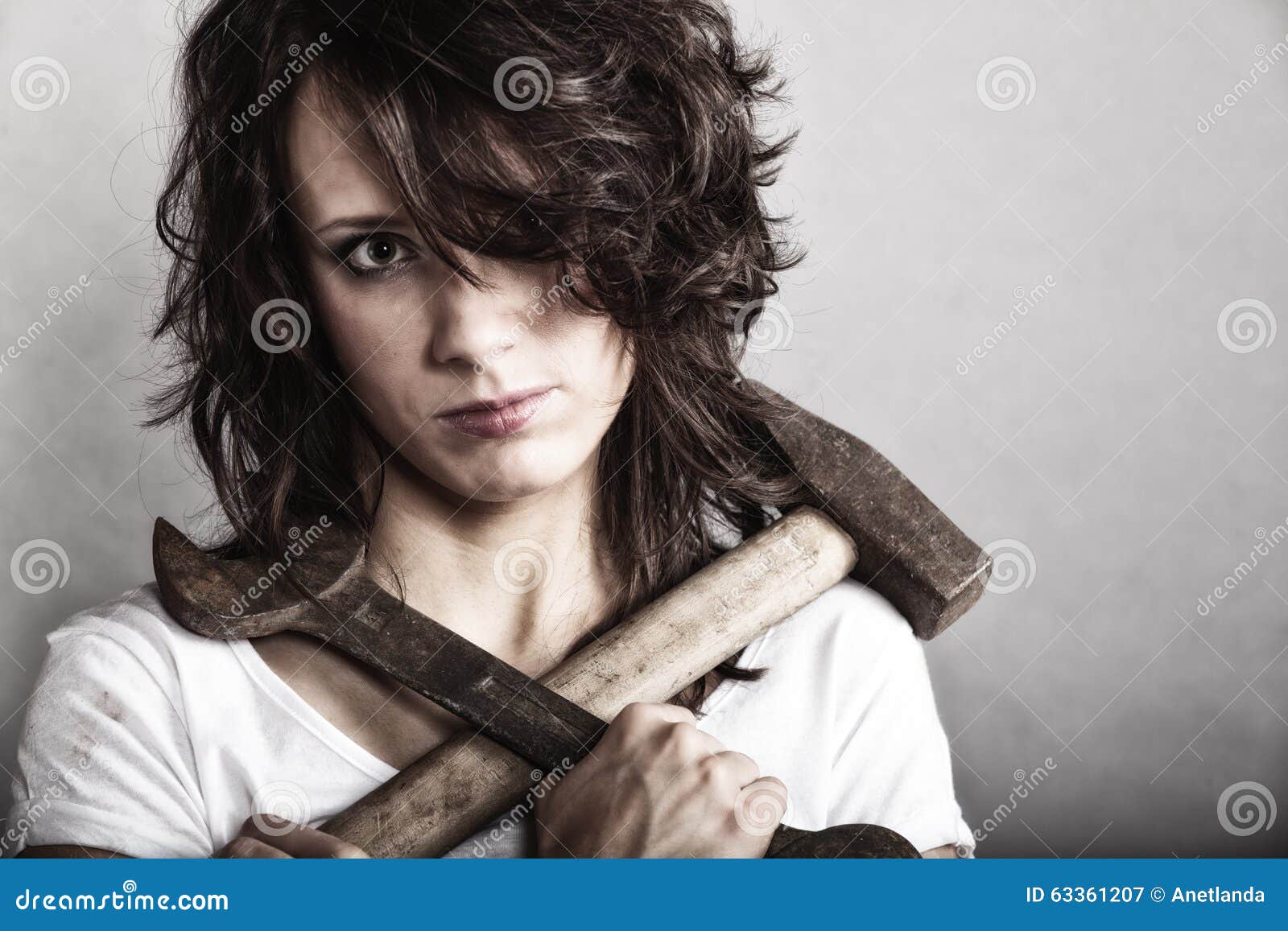 Girl Holding Hammer And Wrench Spanner Stock Image Image Of Carpenter