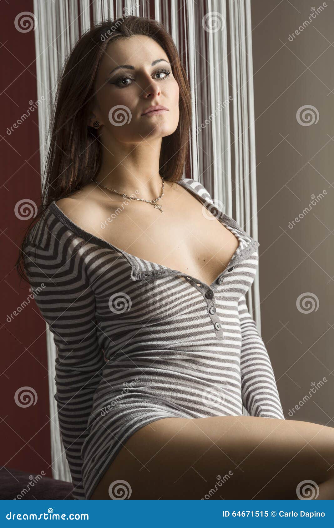 Girl indoor , open shirt stock image. Image of cute, fashion