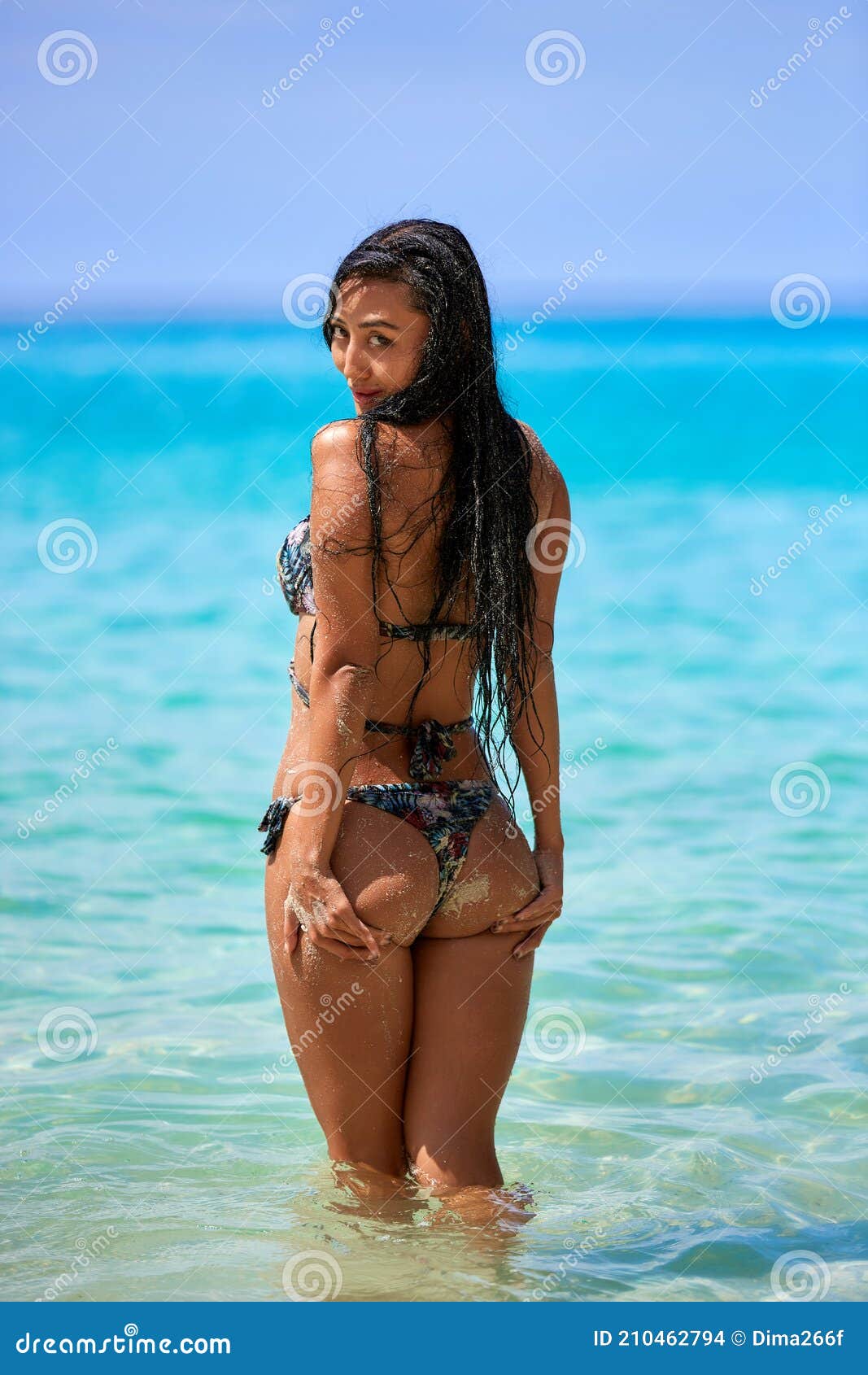 Girl Posing in the Sunny Day at the Tropical Beach Stock Photo hq image