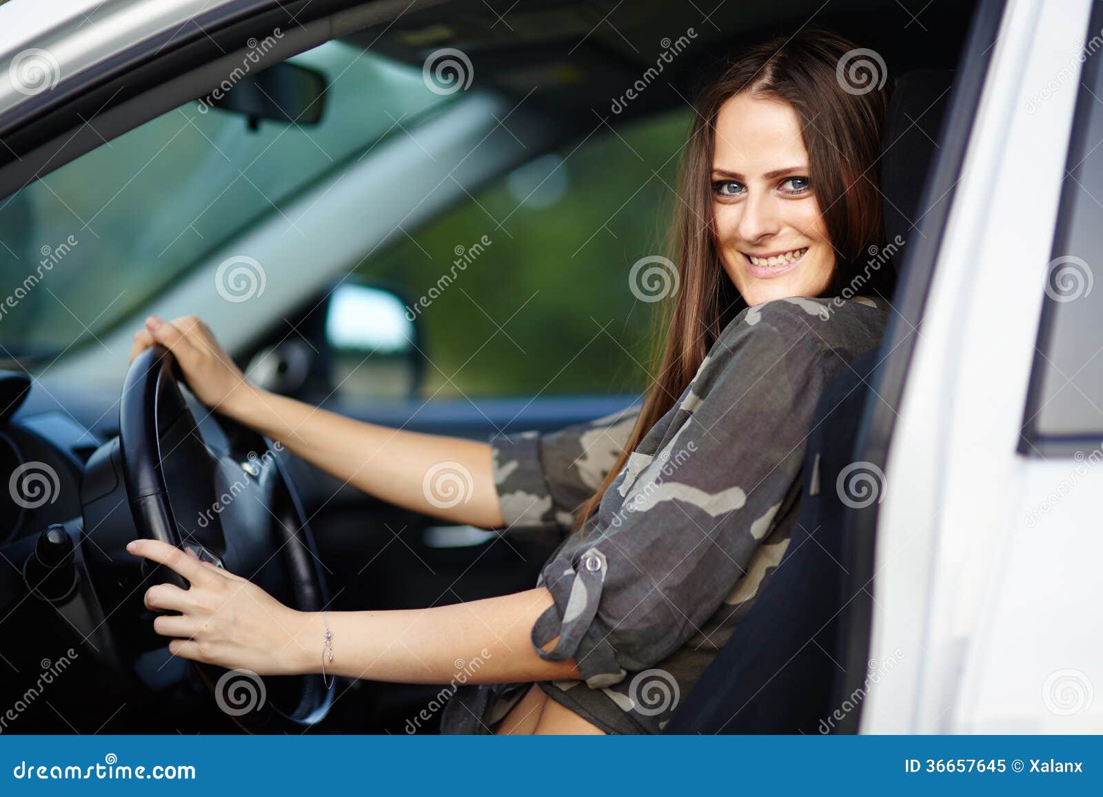 Girl sitting in the car stock image. Image of model, girl - 36657645