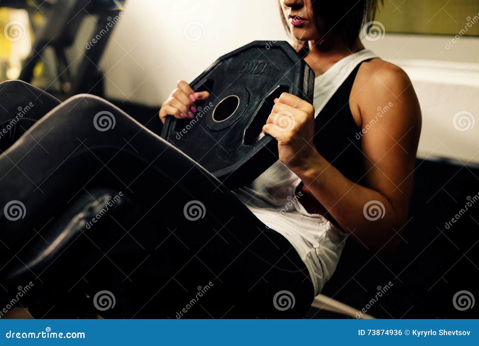 Girl training abs at gym stock photo. Image of heavy 73874936