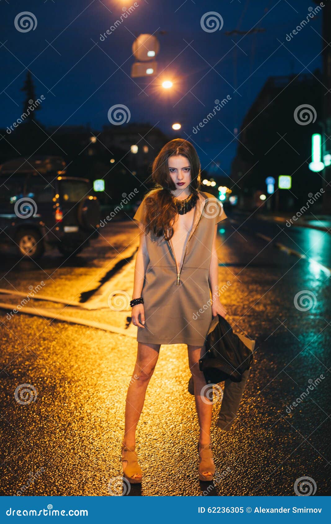 Gorgeous Brunette Girl Portrait in Night City Lights Stock Image ...