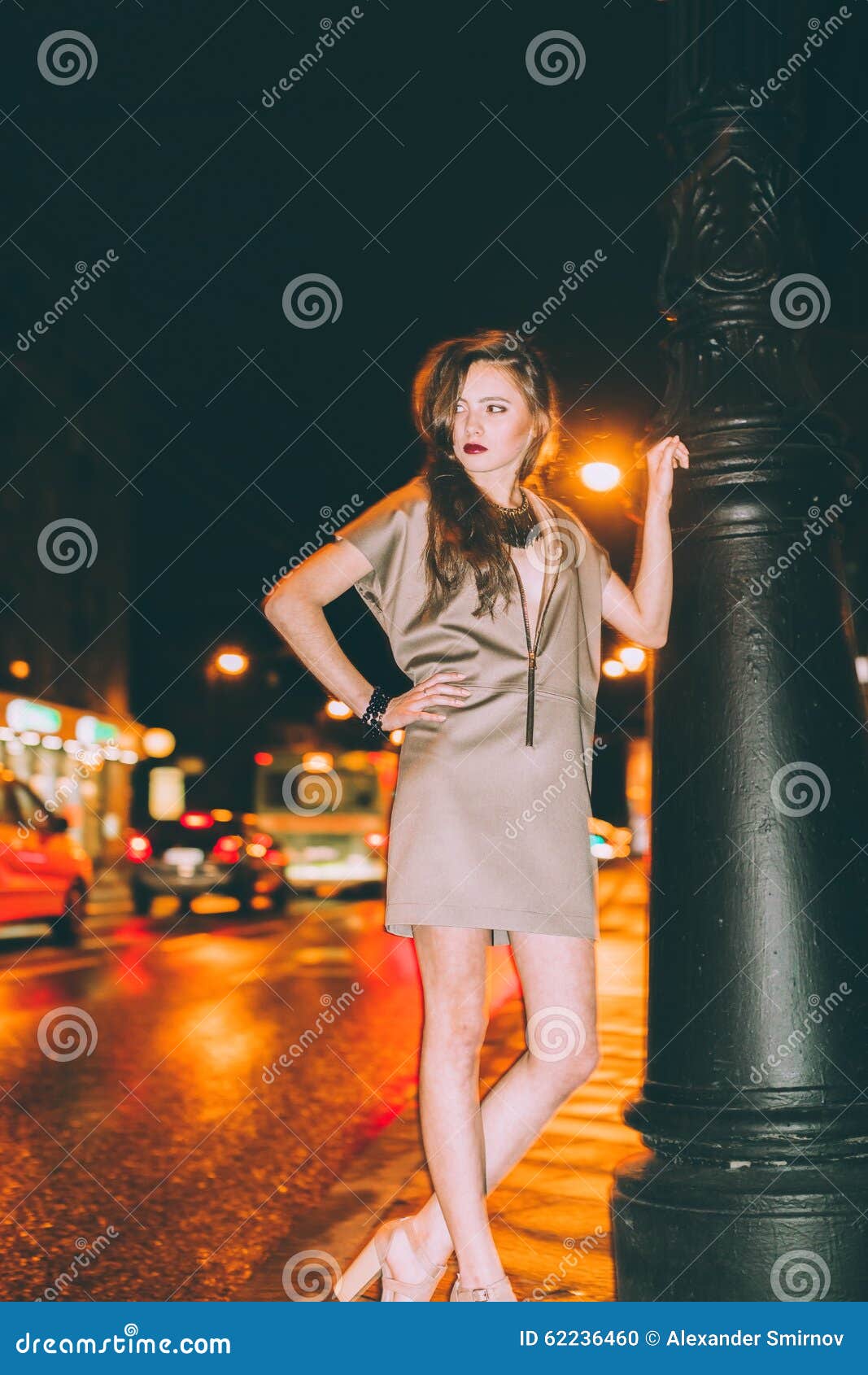 Gorgeous Brunette Girl Portrait in Night City Lights Stock Photo ...