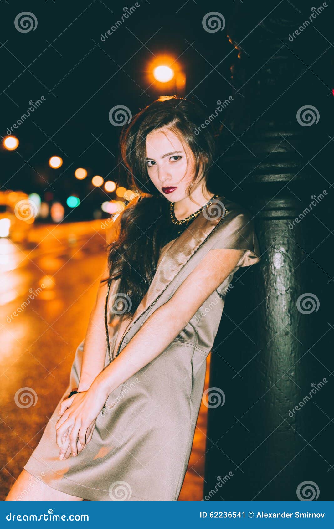 Gorgeous Brunette Girl Portrait in Night City Lights Stock Image ...
