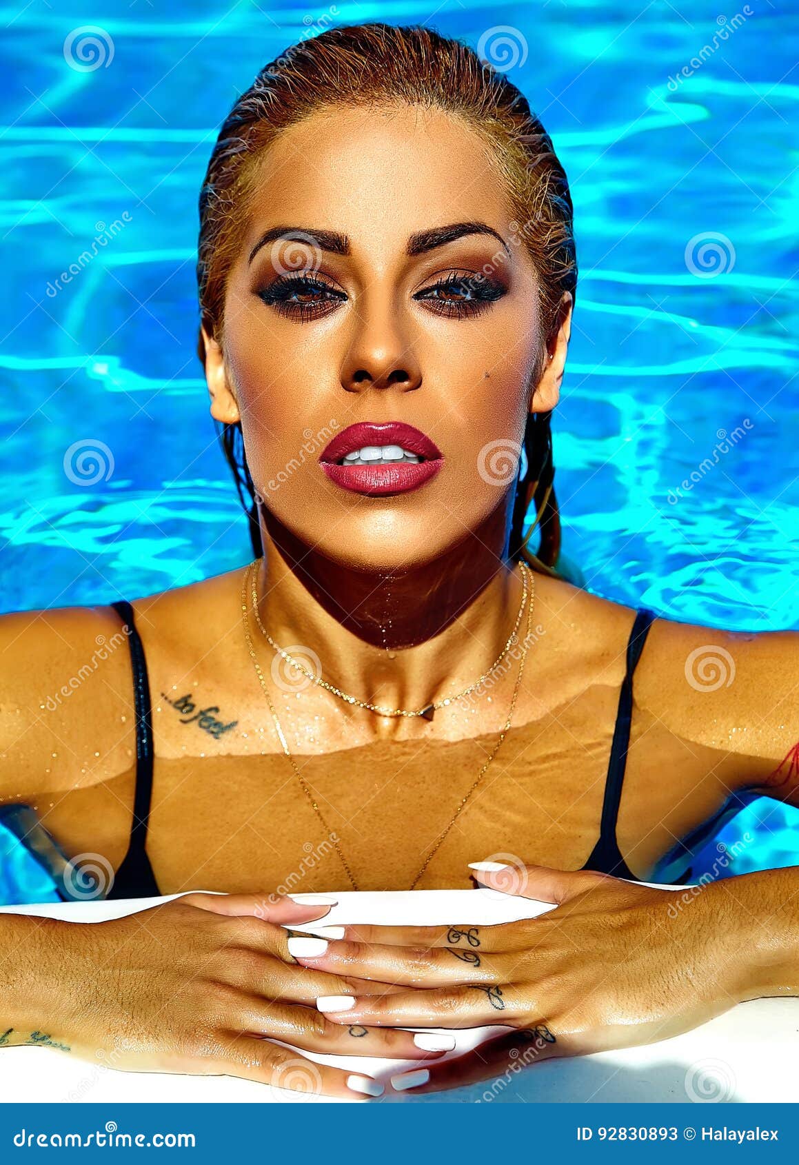 Hot Beautiful Girl Blonde Model In Swimwear Stock Image