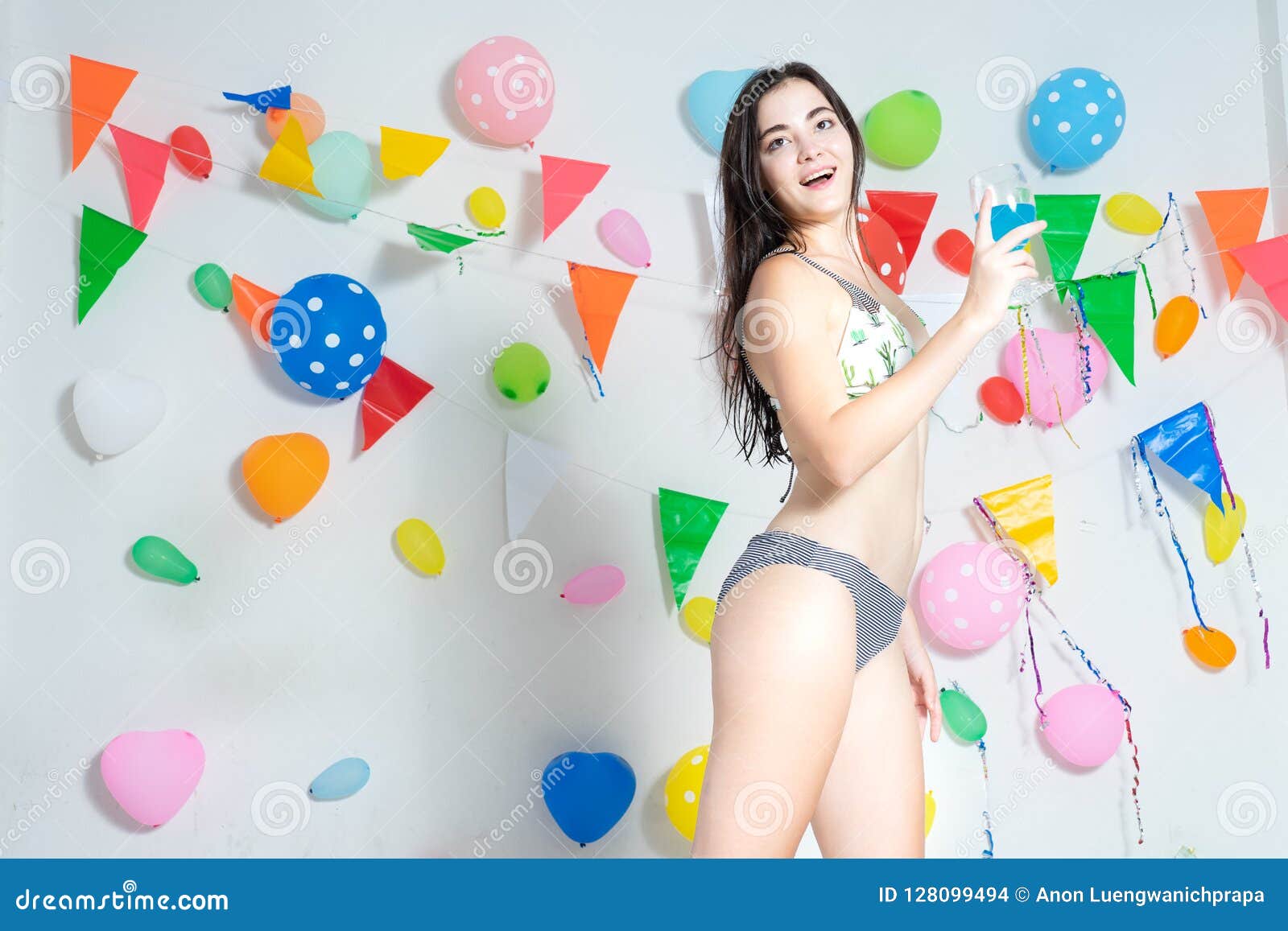 Hot Girl Wearing Bikini Dancing Party Event New Year or B Stock Photo -  Image of confetti, holiday: 128099494