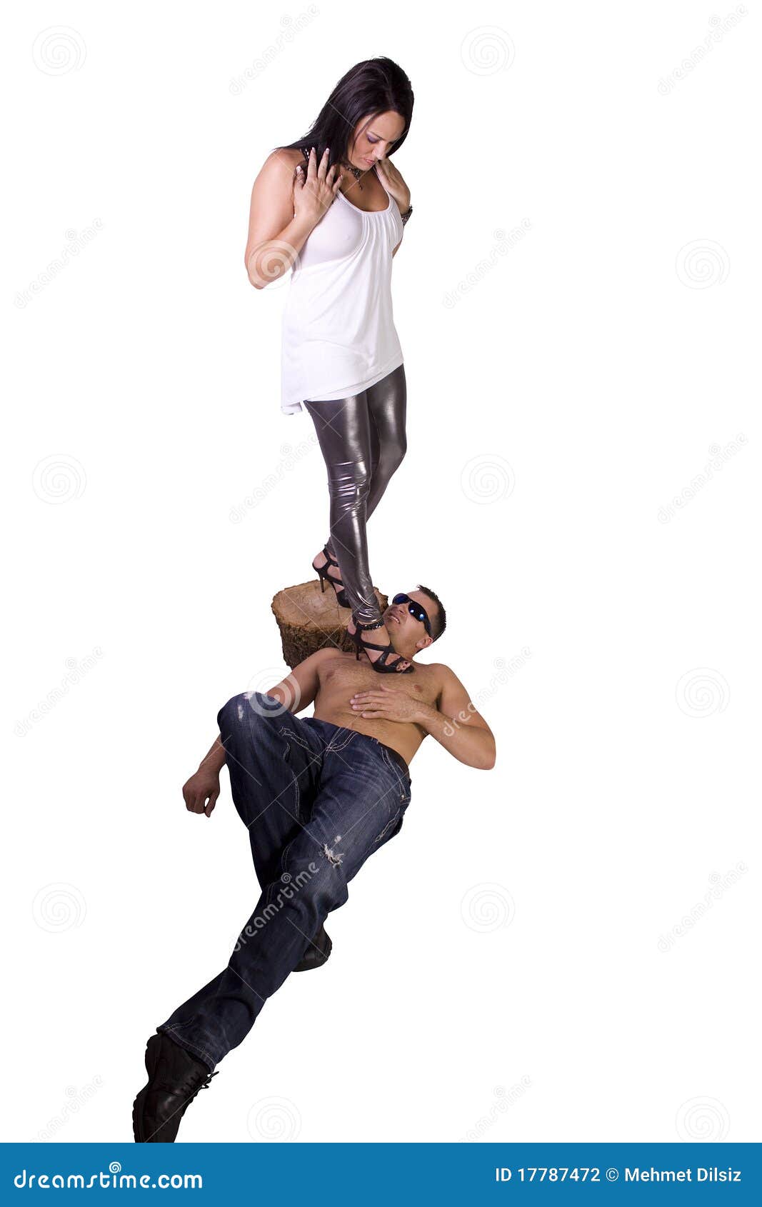image of a woman dominating over man- isolated.