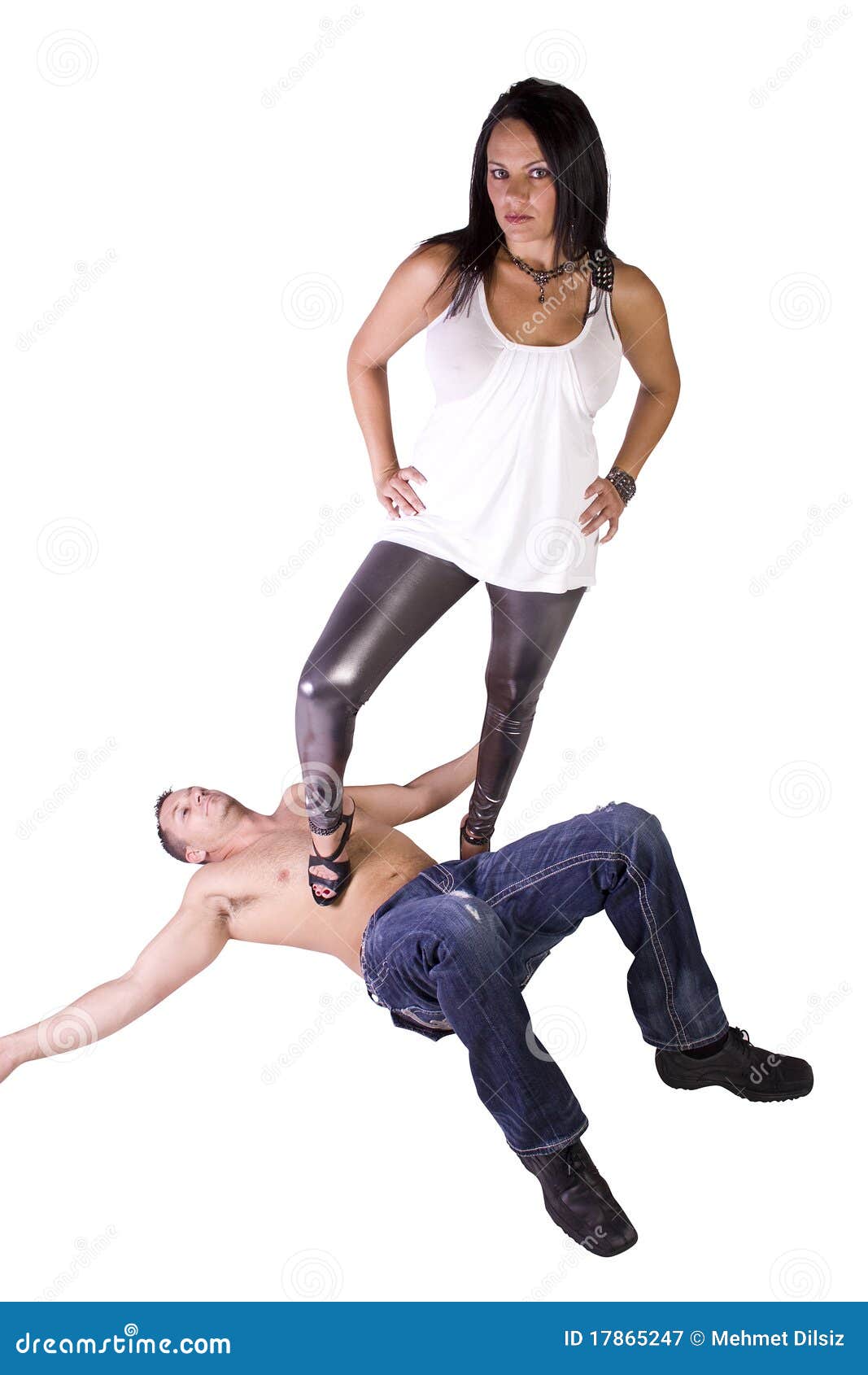 image of a woman dominating over man- isolated.