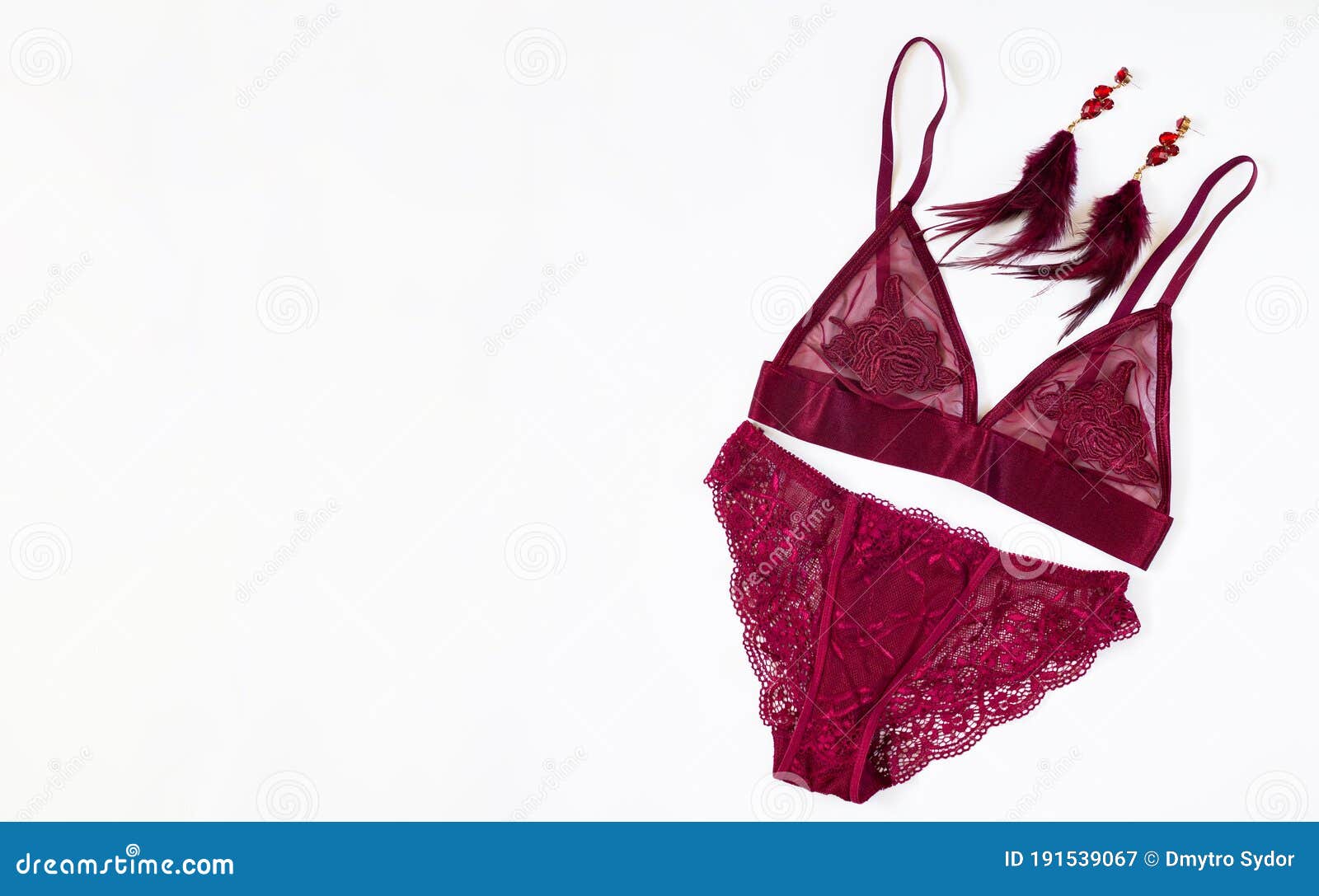 Lace Burgundy Women`s Lingerie with Fashione Background. Top View with ...