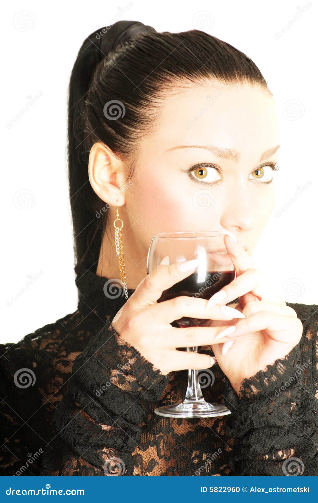 Lady With A Glass Of Red Wine Stock Photo - Image of cute, caucasian