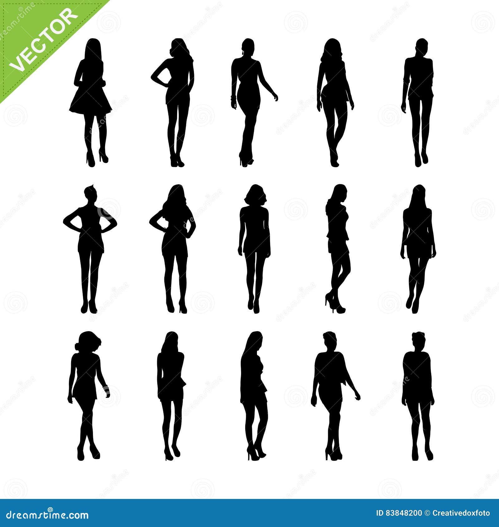 Lady Silhouettes Vector Set 6 Stock Vector - Illustration of adult ...