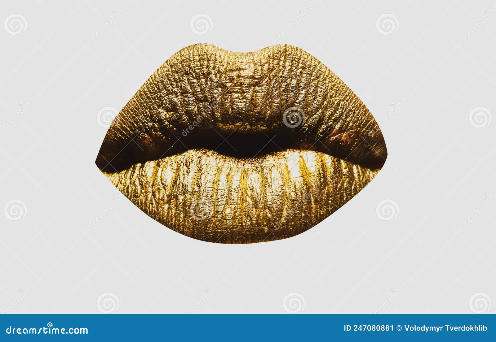 Lips Closeup Beautiful Female Golden Lips Isolated Gold Lipstick Stock Image Image Of