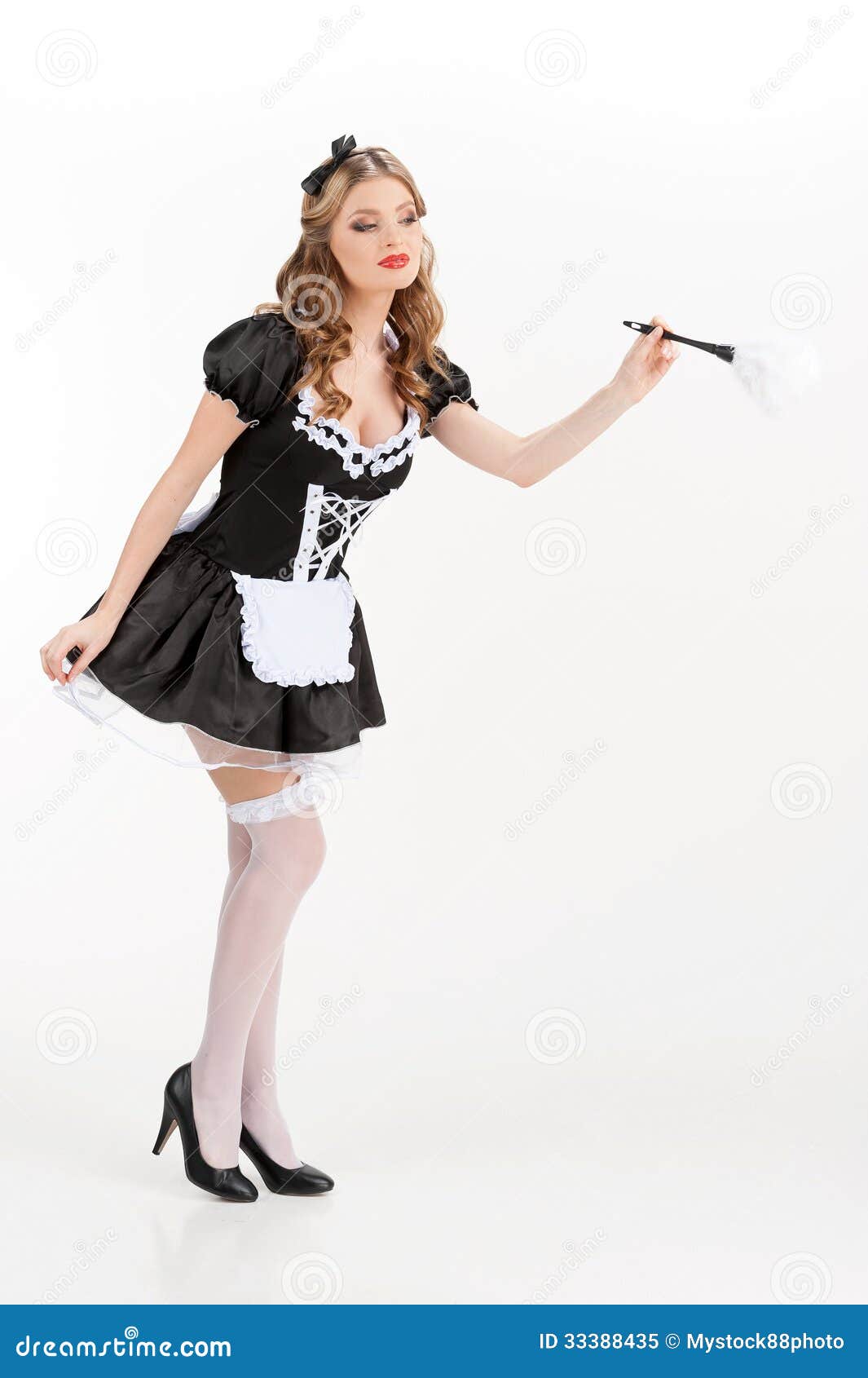 Maid. Beautiful Young Maid in White Pantyhose Holding Brush Stock Image -  Image of long, staff: 33388435