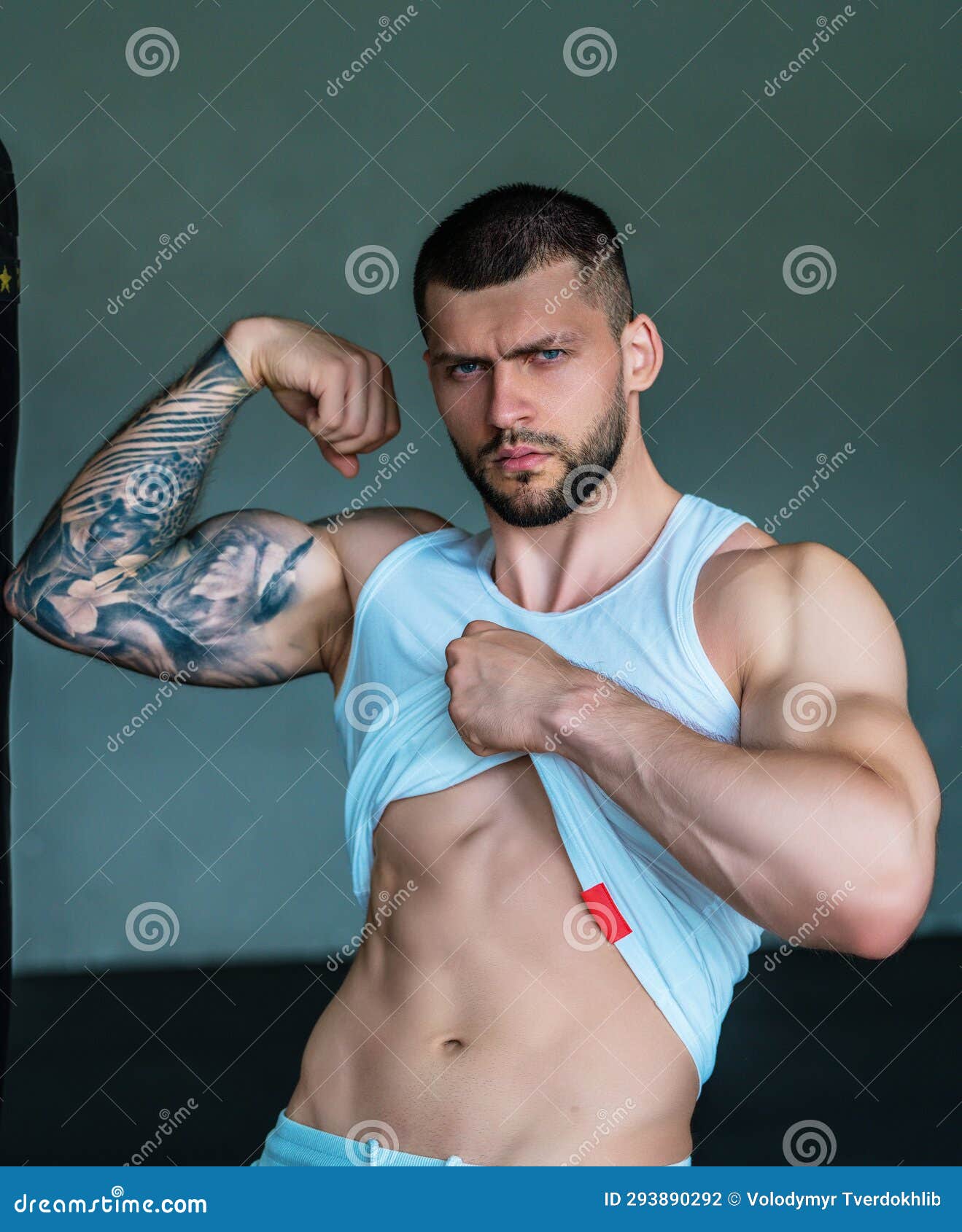 Male with Muscular Shoulder and Chest. Shape of Fit Sporty Body