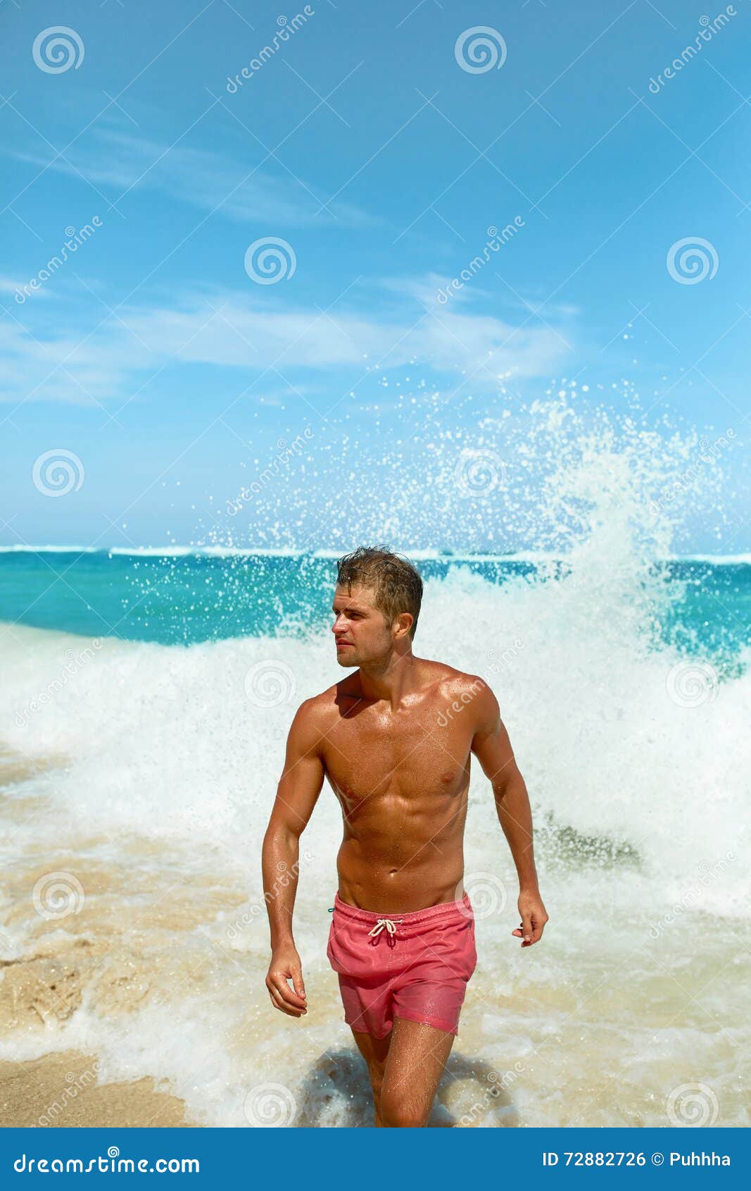 Man On Beach In Summer. Male Relaxing Near Sea Stock Photo ...