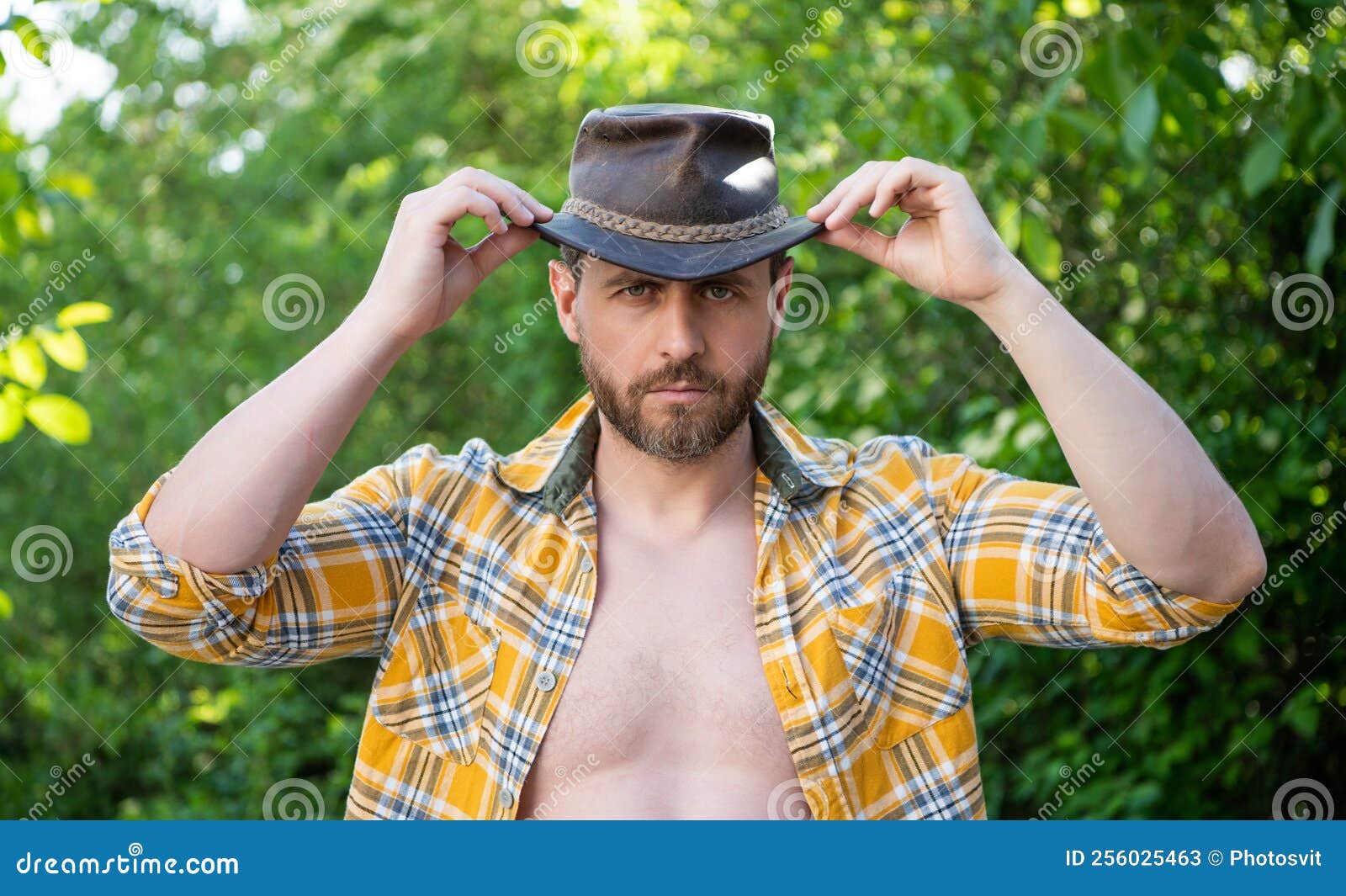 Man in Cowboy Hat. Cowboy in Checkered Shirt Stock Image - Image of ...