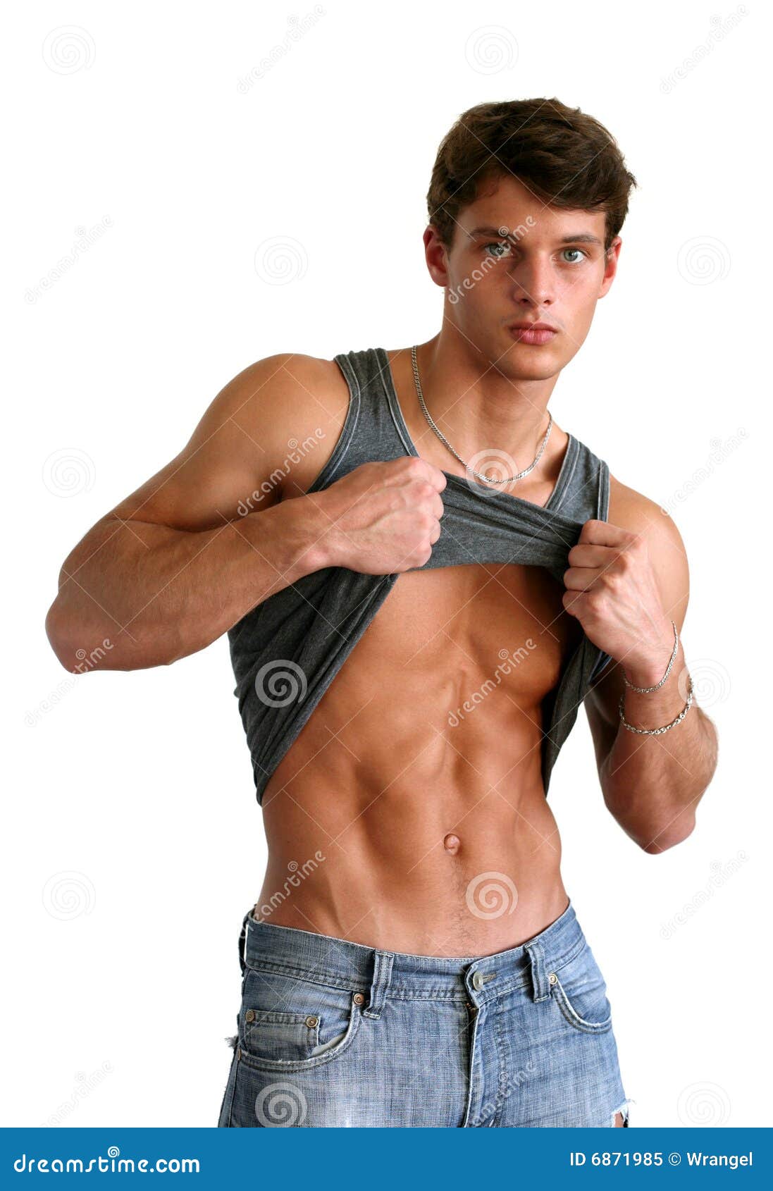 Sexy Man Showing His SixPacks Isolated On White RoyaltyFree Stock