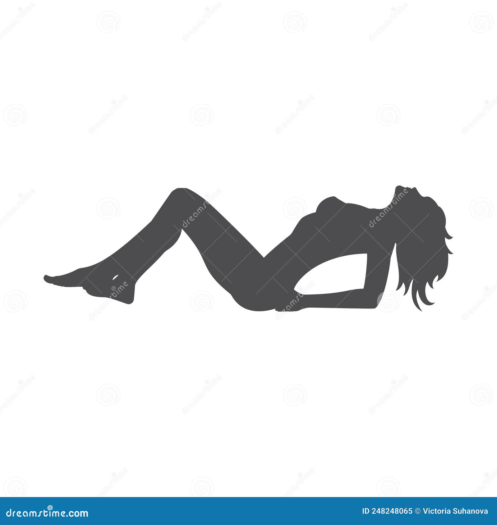 Naked Woman With Long Hair Lying Monochrome Silhouette Vector