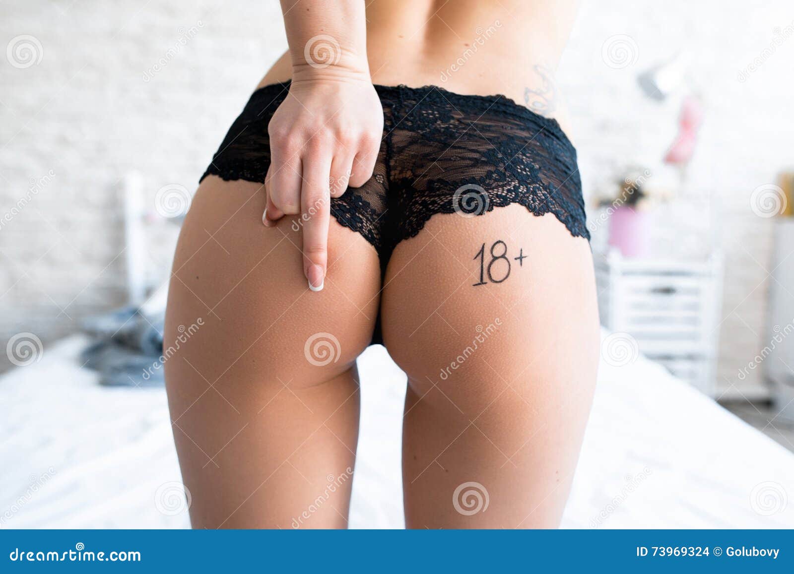 Naked Woman Shows Gesture on Her Stock Photo picture