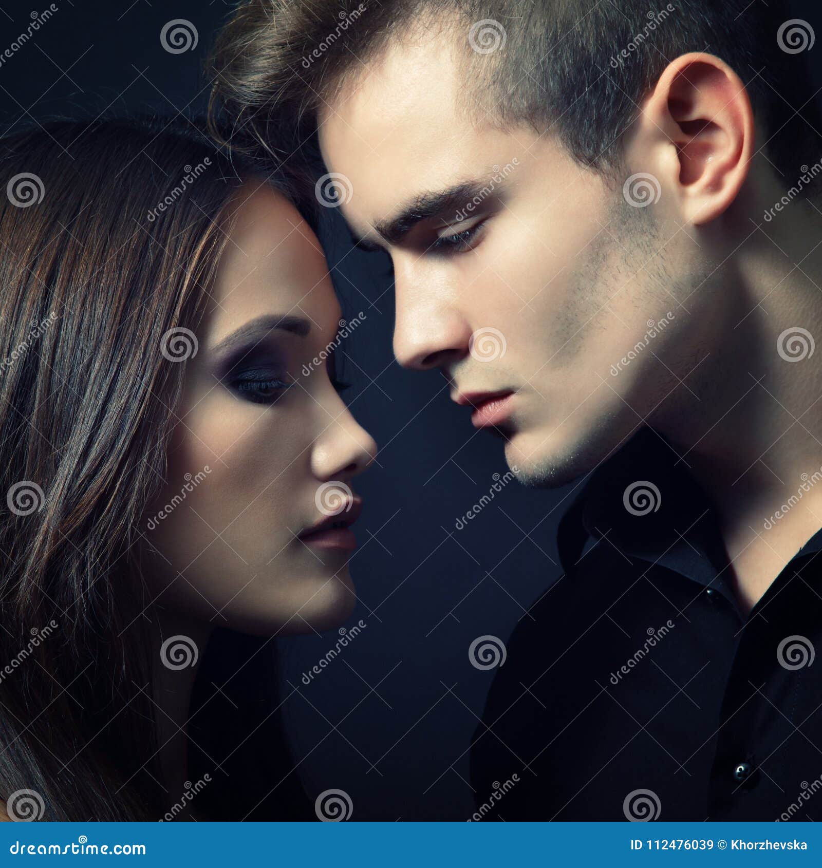 Passion Couple Beautiful Young Man And Woman Closeup Over Stock Image Image Of Kiss