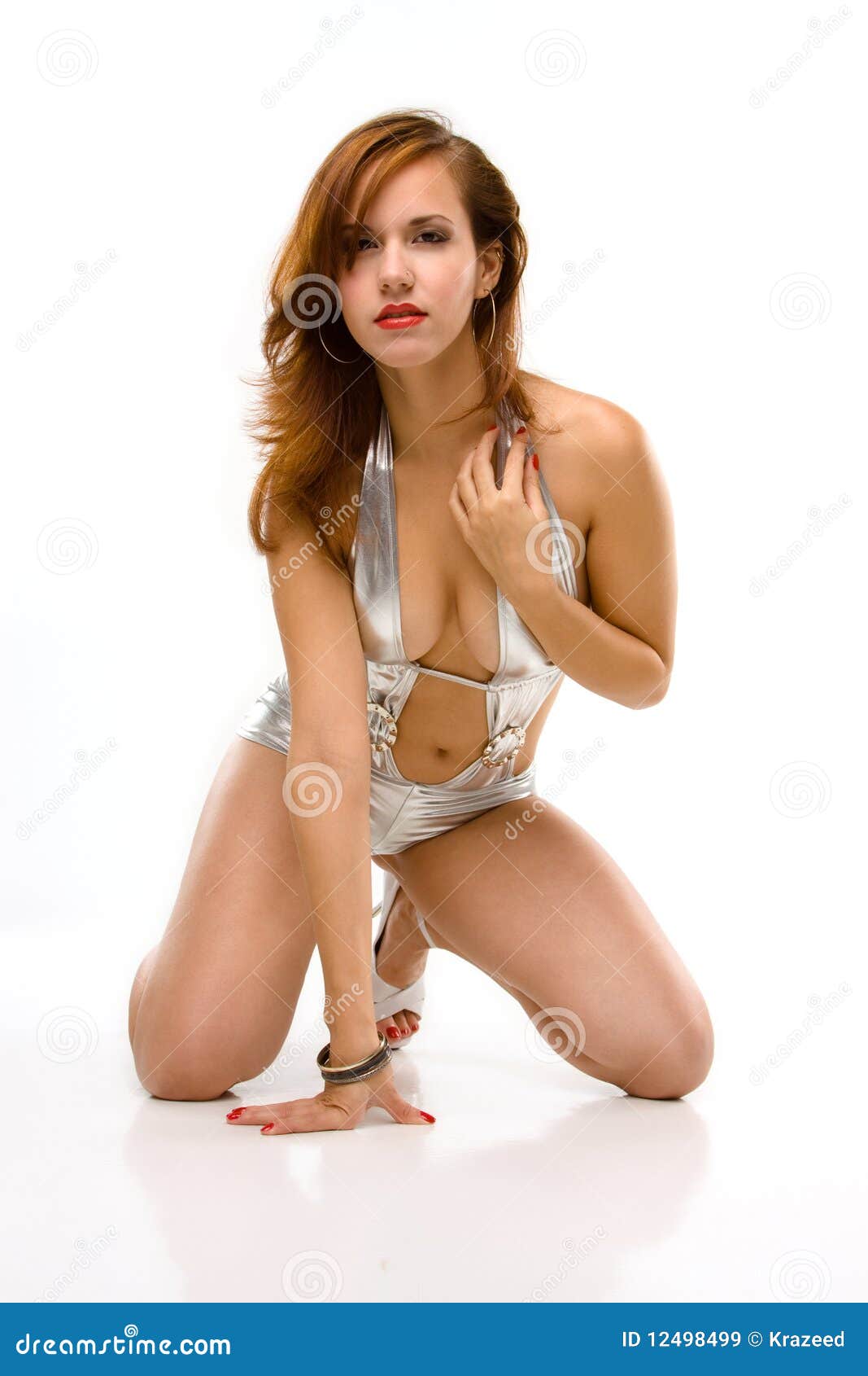 Pin Up Girl In Silver Bathing Suit Stock Image Image Of Silver Woman 12498499