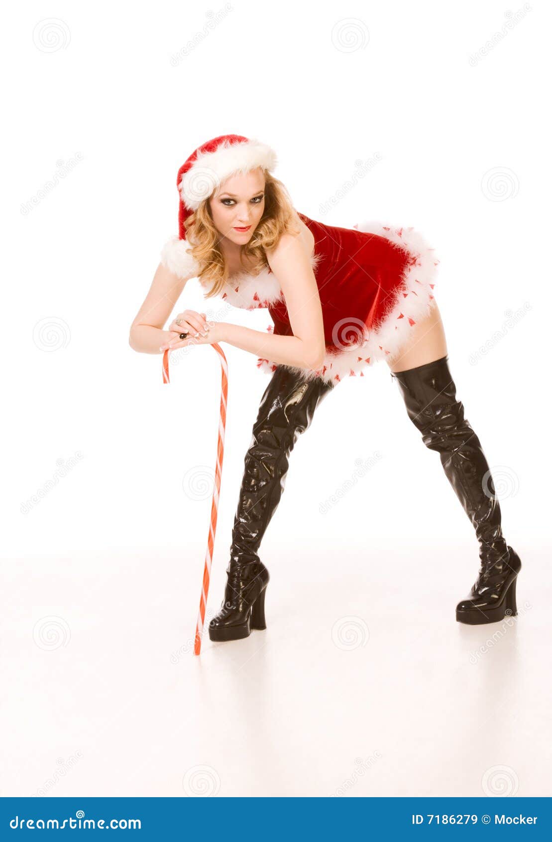 Pin Up Mrs Santa Claus With Huge Candy Cane Royalty Free