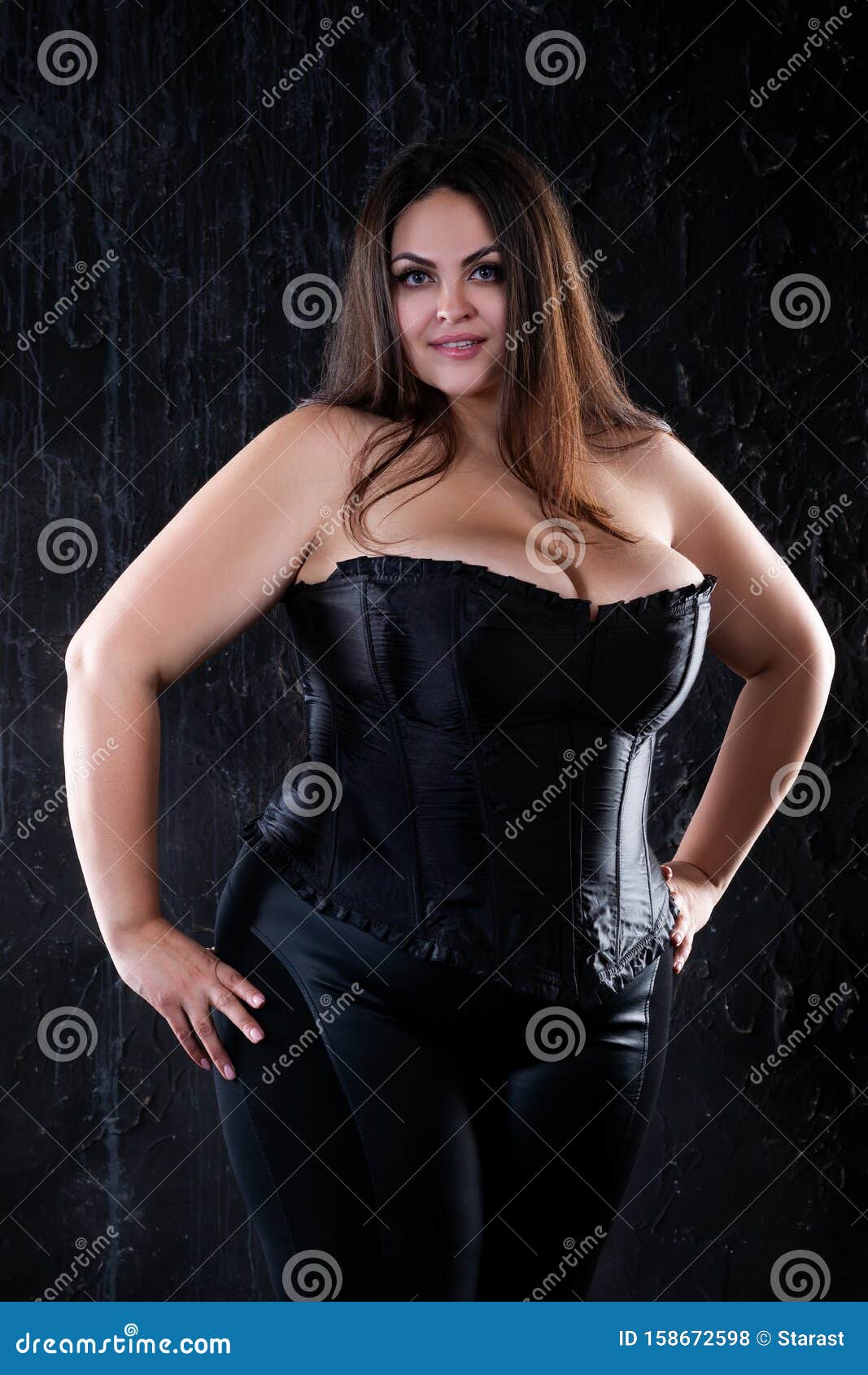 1066px x 1689px - Plus Size Model in Black Corset, Fat Woman with Big Natural Breasts on Dark  Background, Body Positive Concept Stock Photo - Image of cleavage, model:  158672598